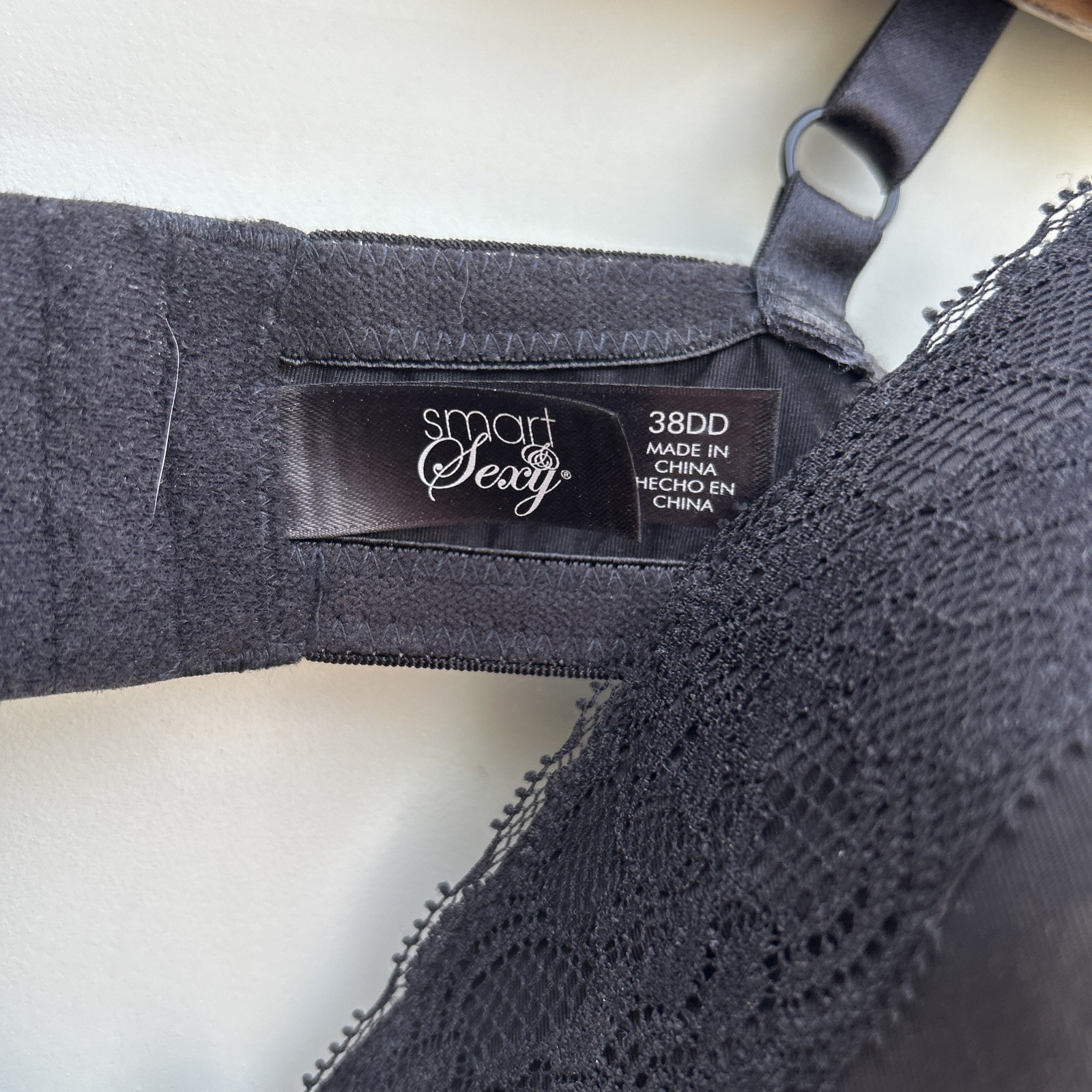 Vintage Smart & Sexy Black Lace Underwire Bra 38DD Floral Sheer late 1990s/Y2K❤️