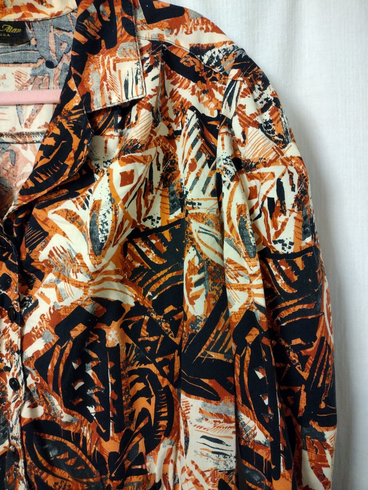 Stuart Alan Size 18 Vintage A-line Brown Print Dress Button Front Collar Womens
