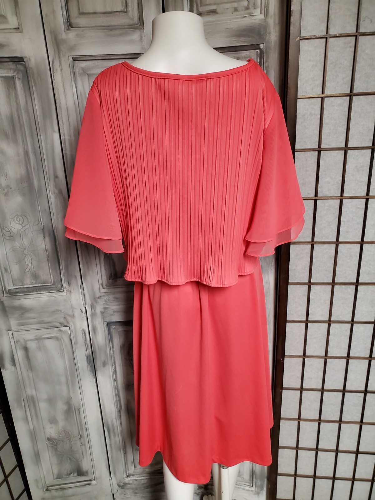 M vtg 70s Jen-Jen New York chiffon Flutter Cape Sleeve Soul Train Disco Dress
