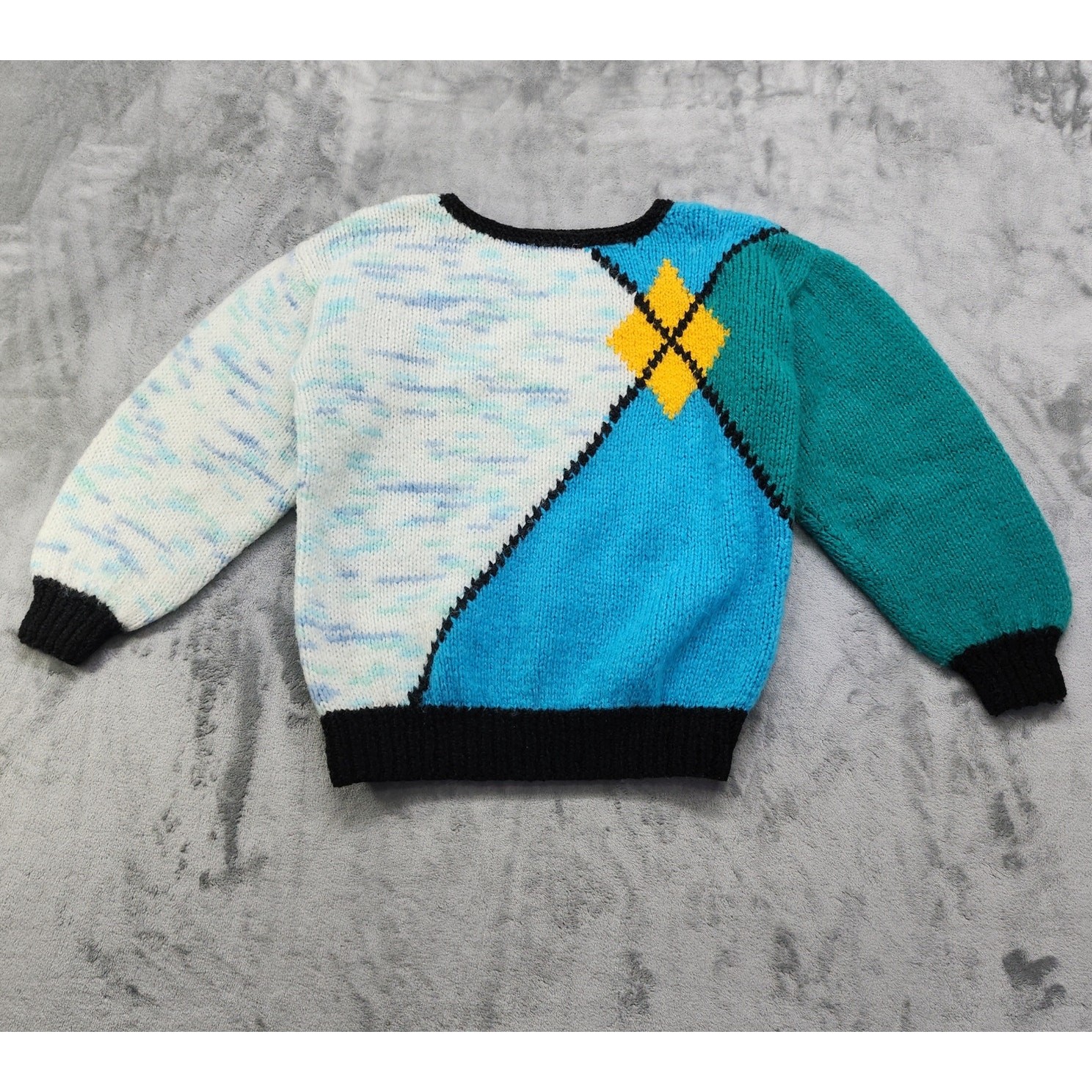 Vintage 80s Handmade Sweater Womens Size L Argyle Colorblock Crew Neck Pullover