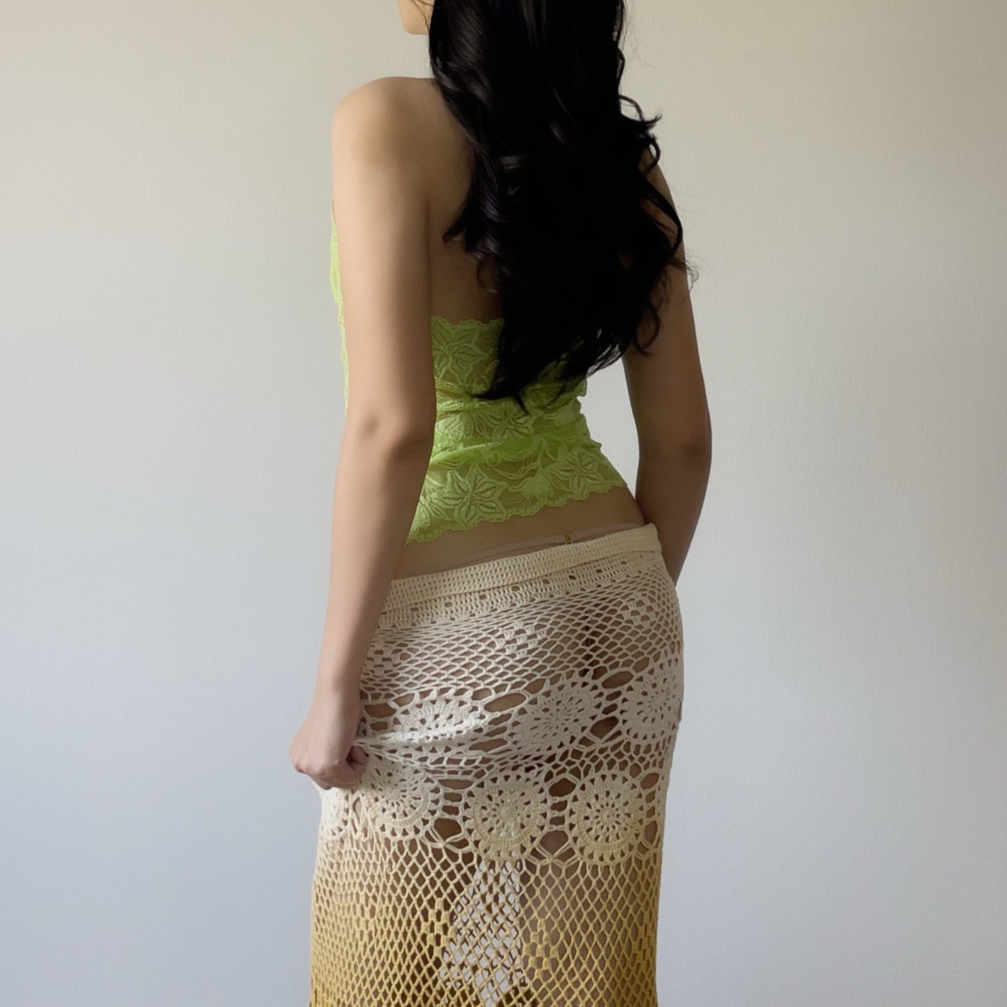 Romantic Frederick’s of Hollywood Y2K Lime Green Lace Sheer Halter Camisole (M)