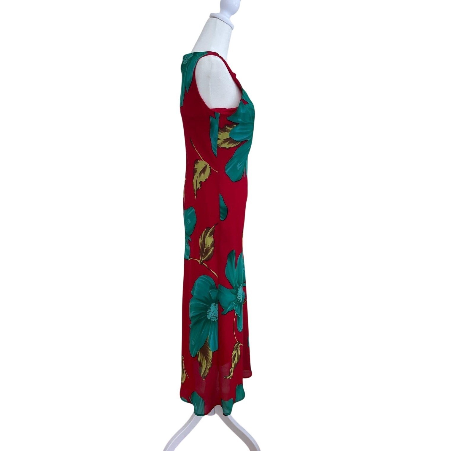 Byer Studio Petite Vintage Red Teal Floral Sleeveless Maxi Dress Size P/6 USA