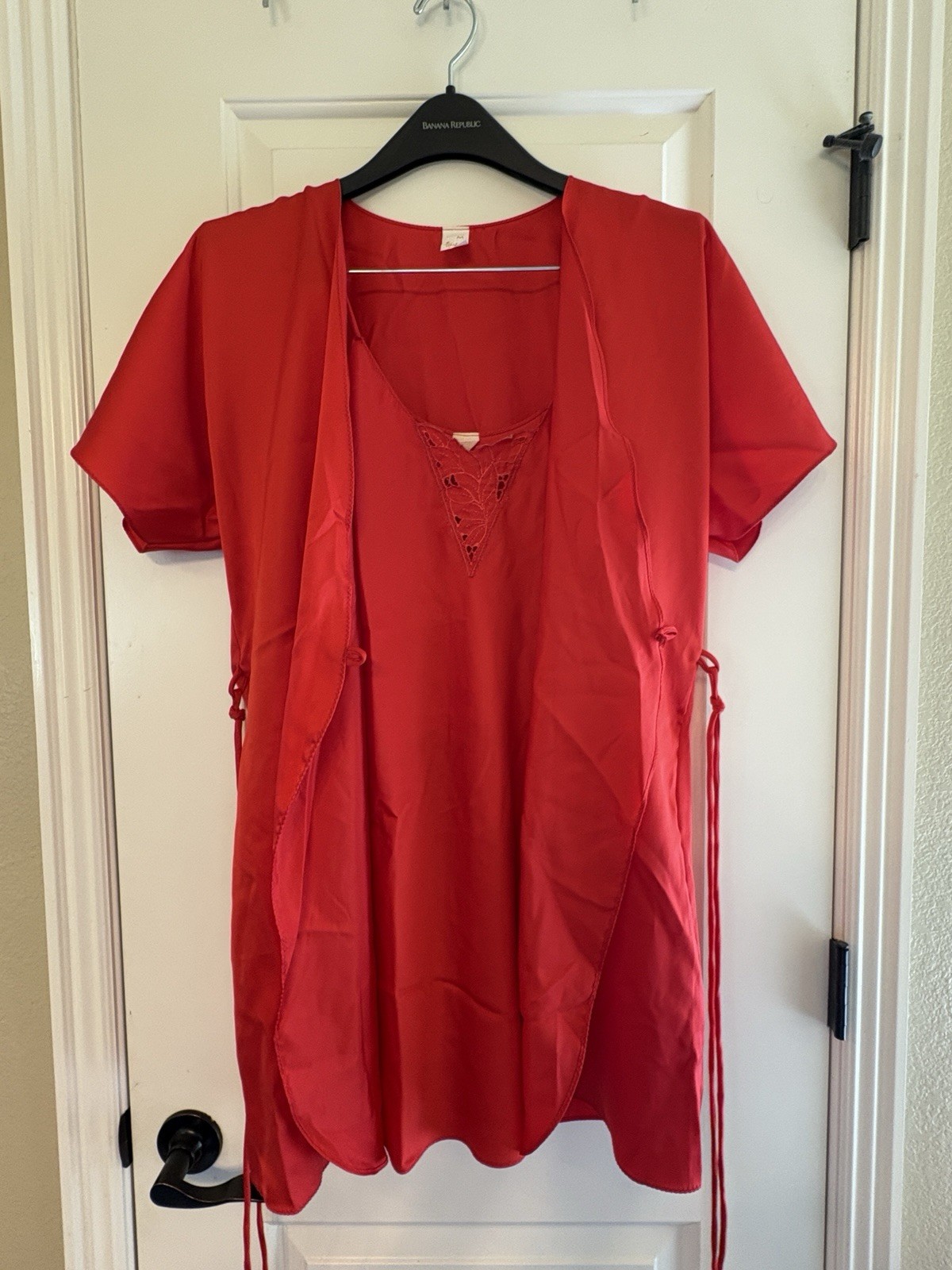VTG Texsheen Nightgown and Robe Two Piece Set Red Medium