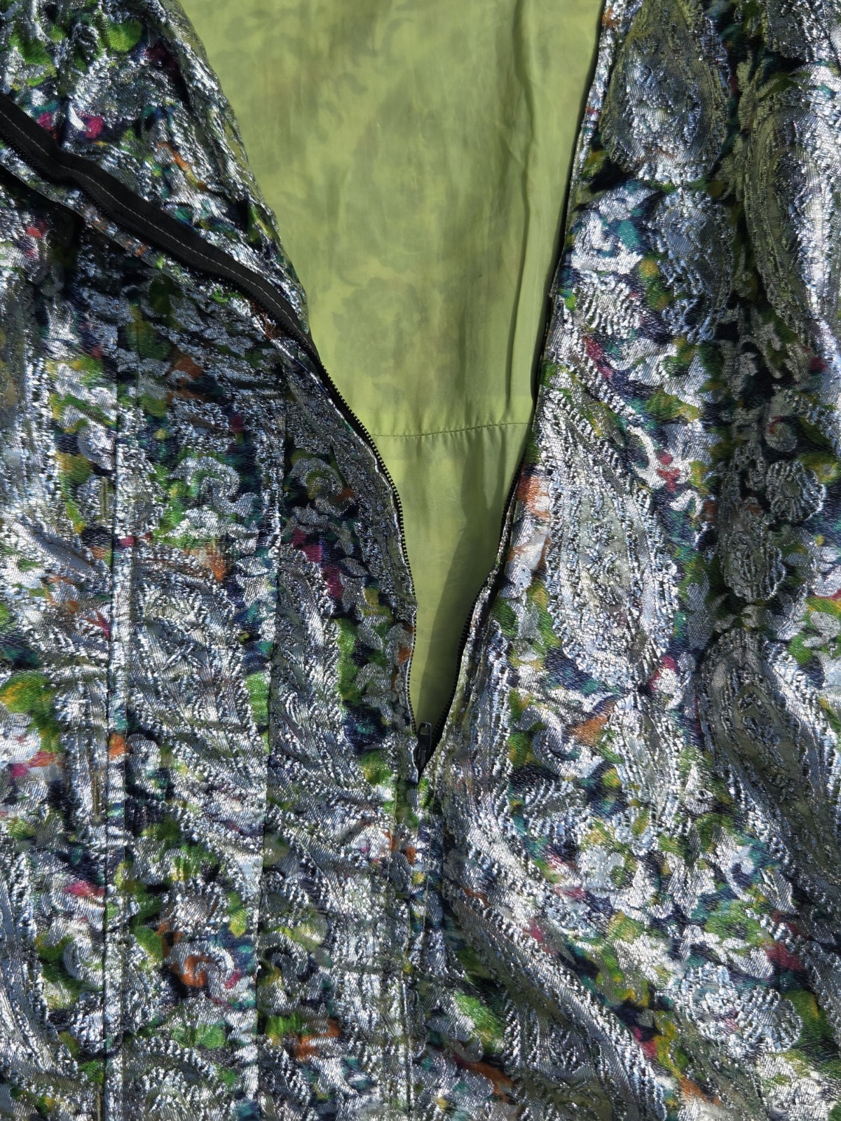 Vintage 1950 Silver Metallic Brocade Opera Coat Paisley Floral Lame Jacket As Is
