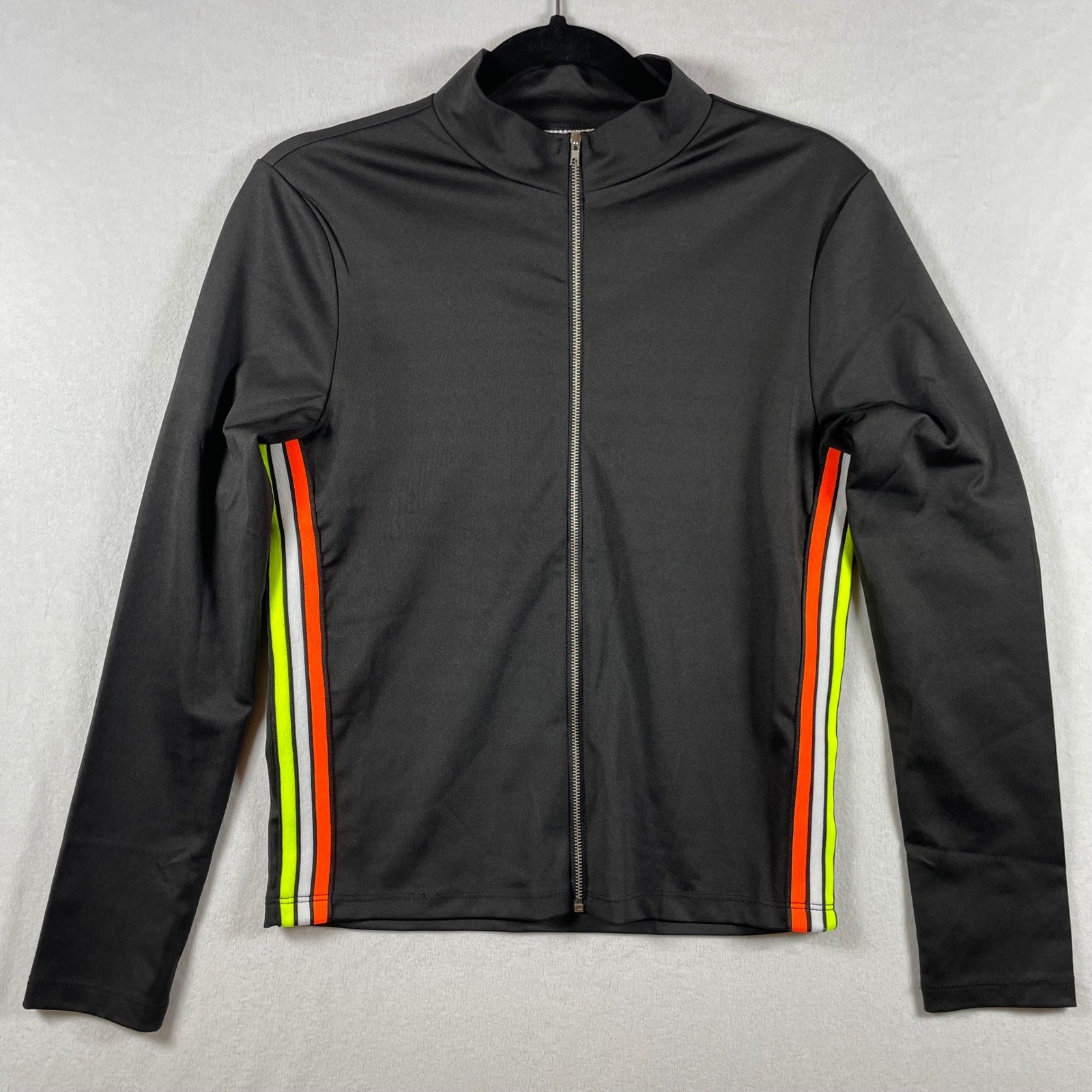 vintage Y2K shiny cropped zip track jacket neon stripes M rave eurotrash cyber