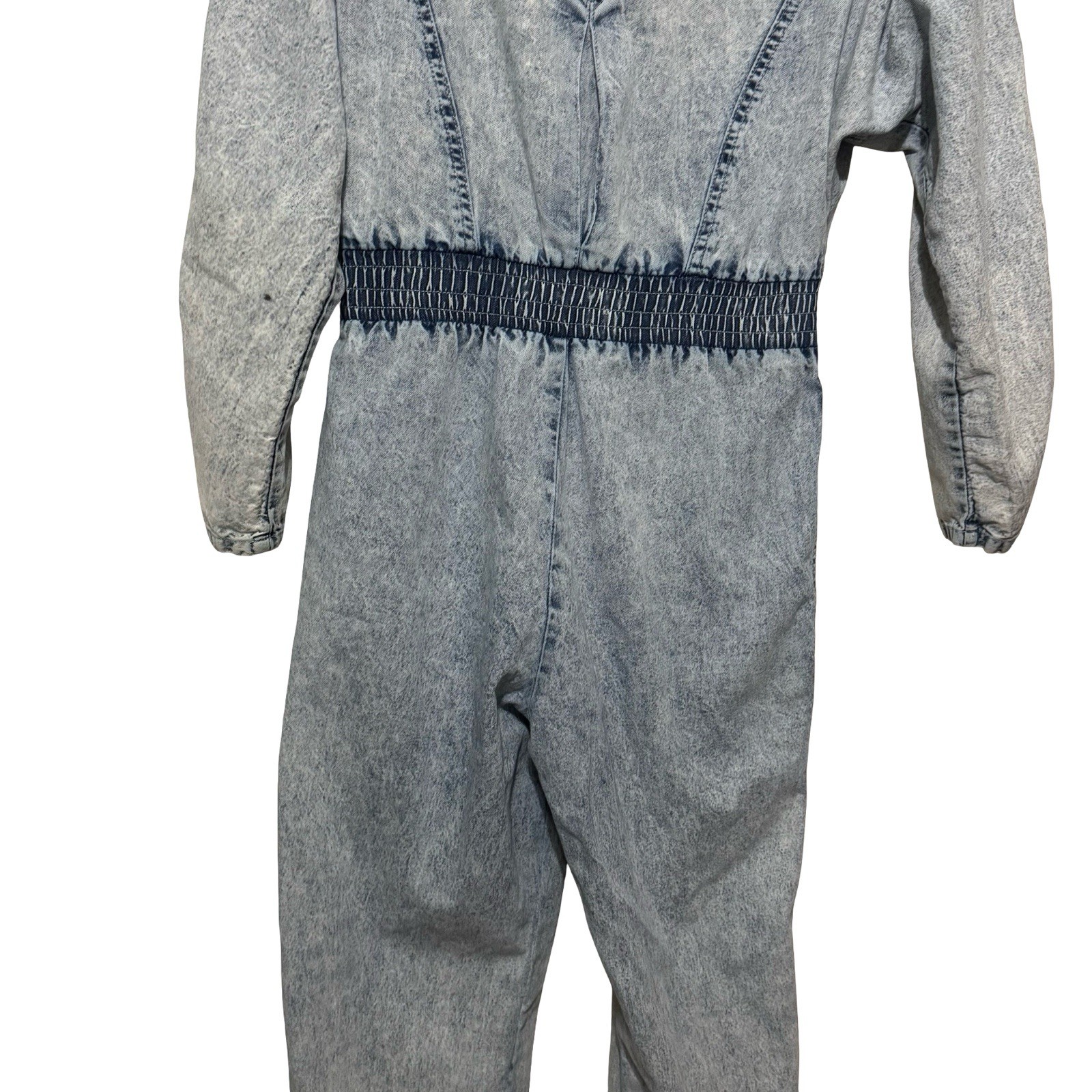 Vintage 80s Amdiano Italia Denim Acid Wash Jumpsuit size Medium pink leather gem
