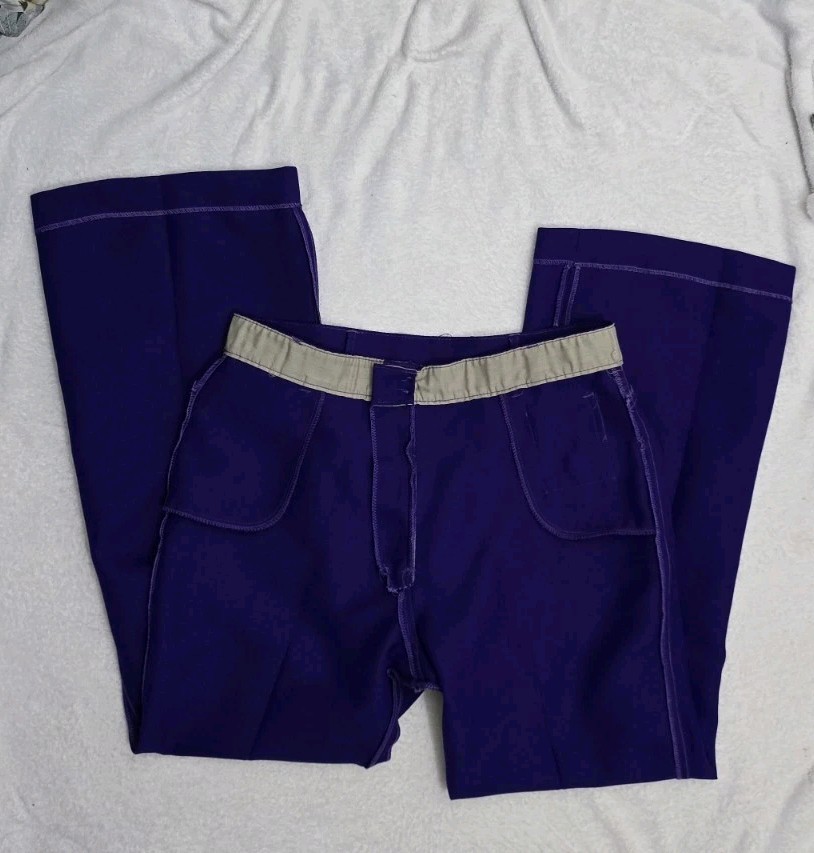 Vintage 1970s Miss Holly 100% Polyester 5 Pocket Pants, Purple, 32 Waist