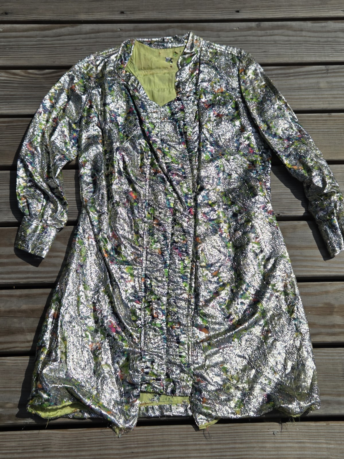 Vintage 1950 Silver Metallic Brocade Opera Coat Paisley Floral Lame Jacket As Is