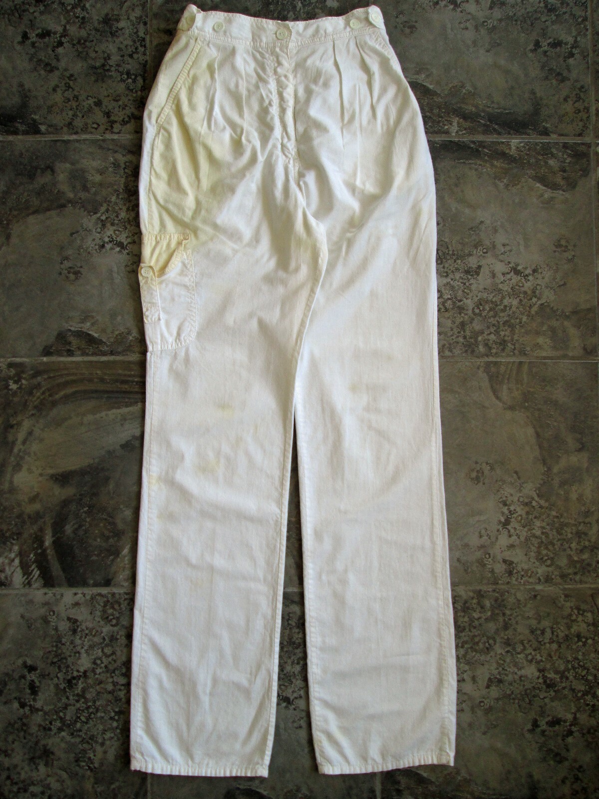 VTG Ormond Pants 15 28×33 Tall White Pleated High Waist Pockets Adjustable Waist