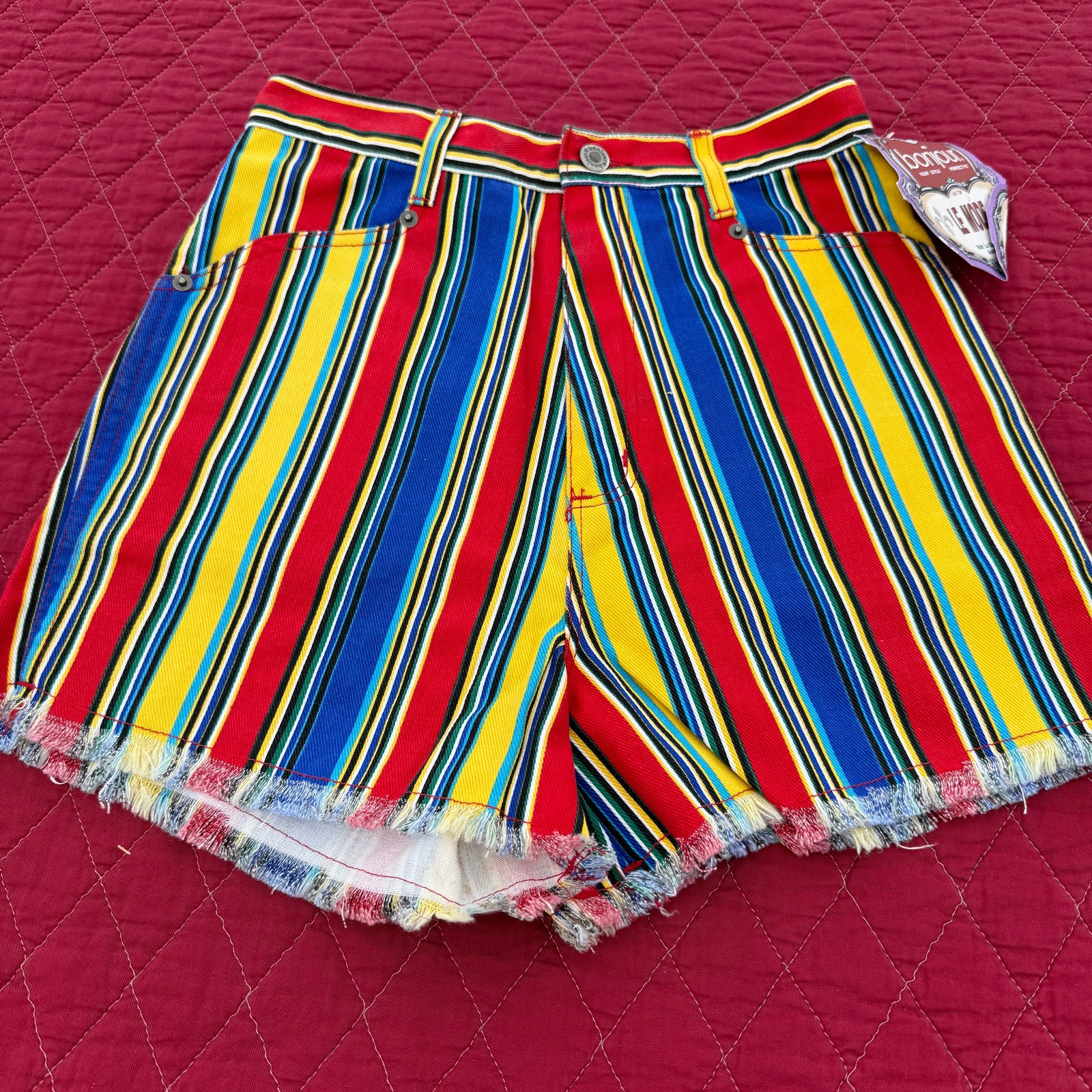 VTG BONJOUR Bold Stripes Le Mode Booty Shorts Super 90s y2k Size 5/6 w Tags
