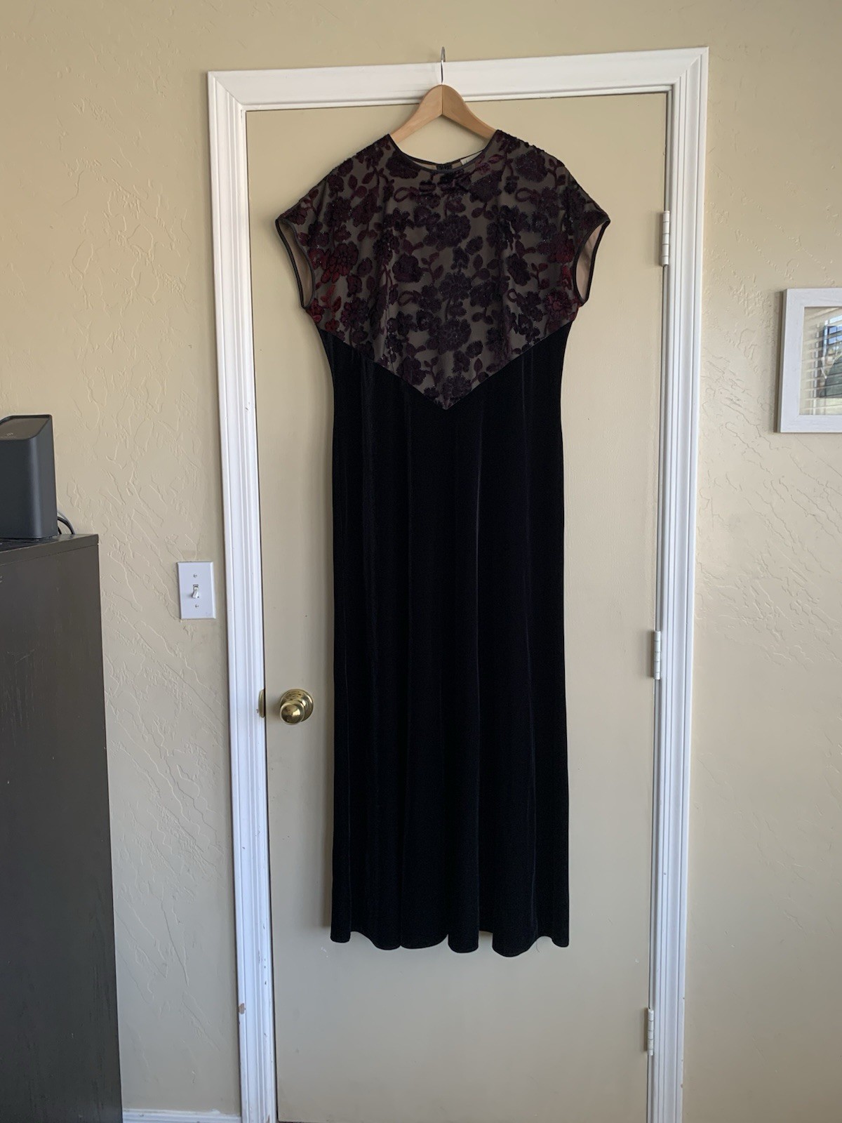 Jeffrey & Dara Evenings Maxi Dress Velvet Burnout Vtg Party Holiday Elegant 16T