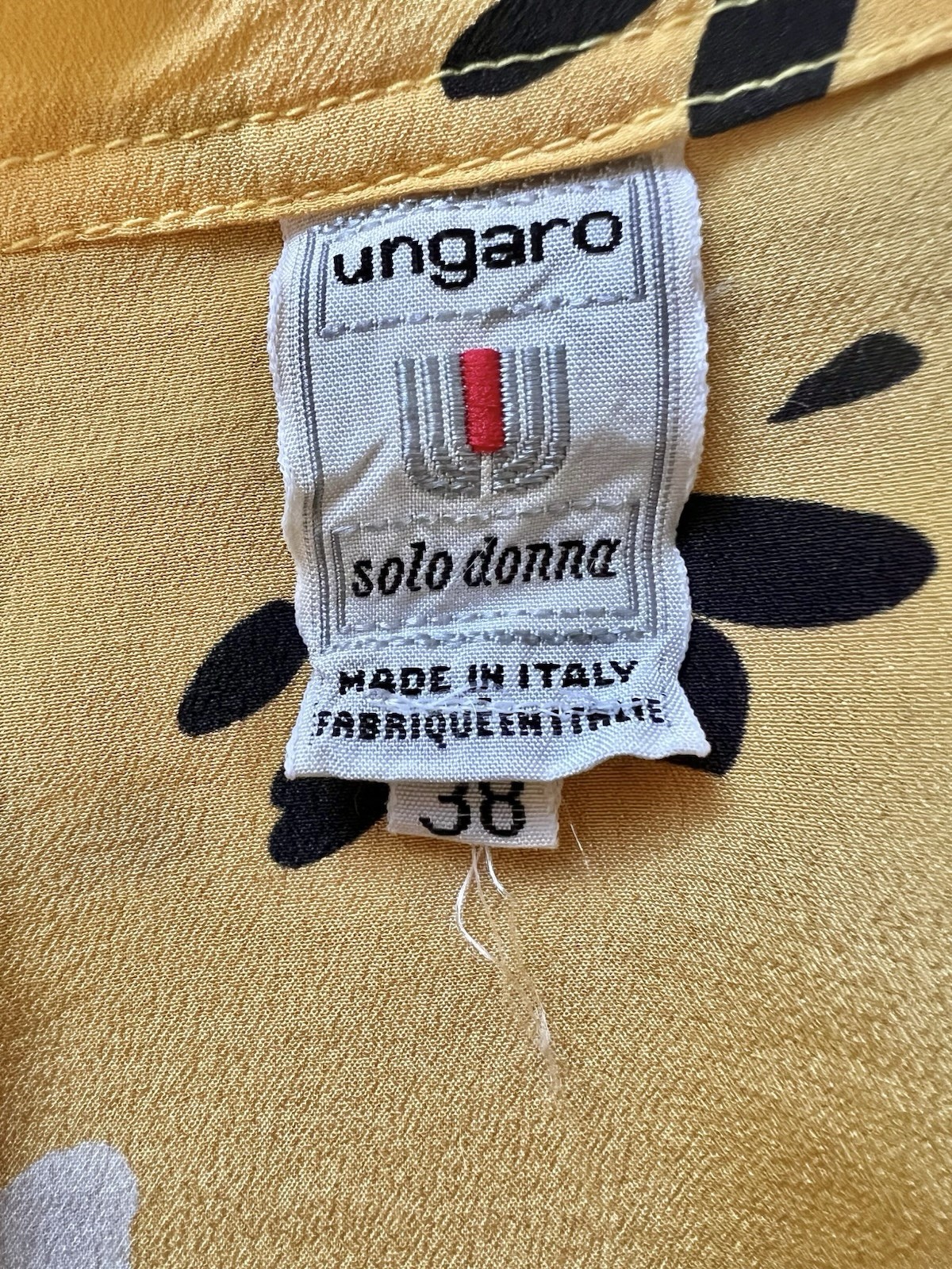Vintage 80s Ungaro Solo Donna Italy Silk Puff Sleeve Mini Dress Yellow XS-M
