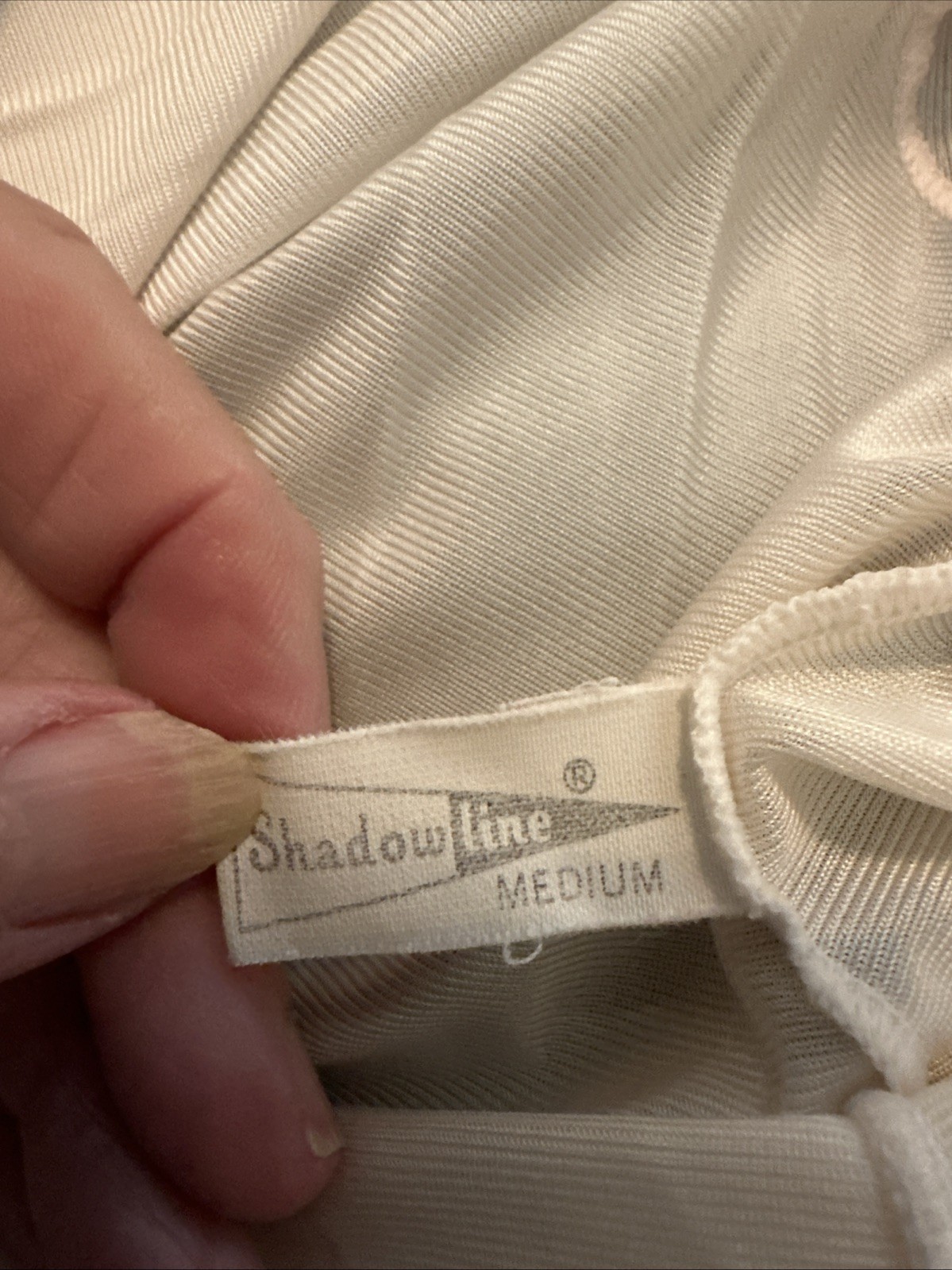 Vintage SHADOWLINE White Nylon Gown With Pink Embroidered Flowers On Bodice Sz M