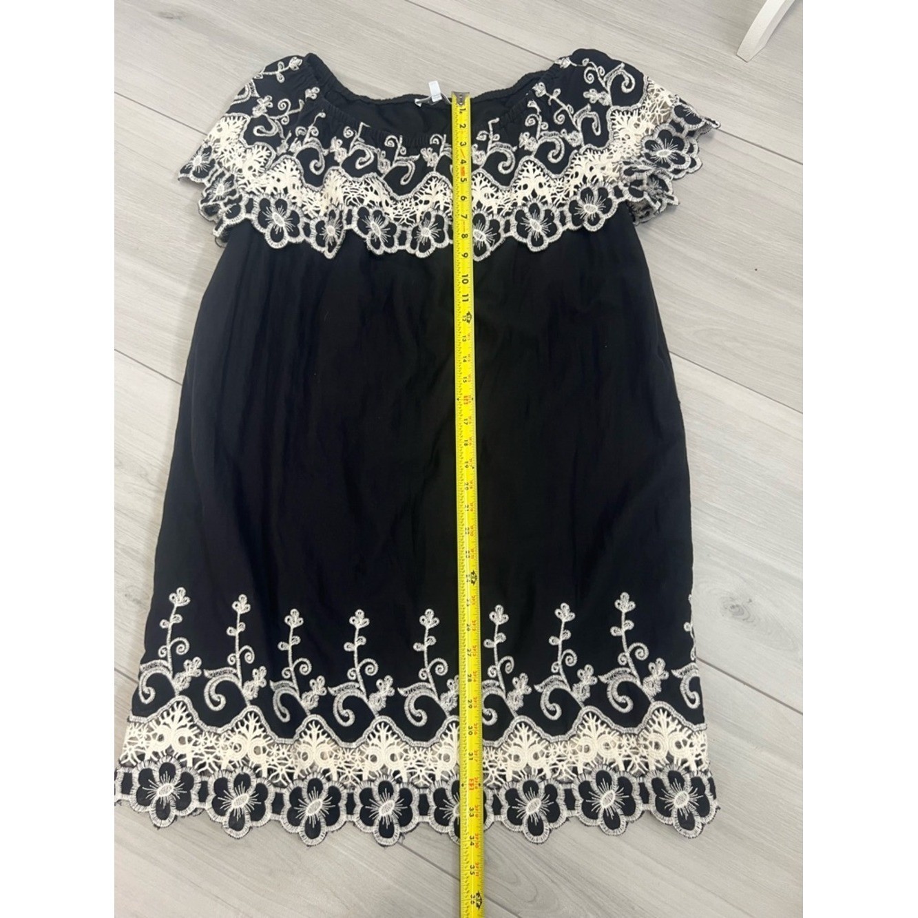 Fever Cottagecore Dress Embroidered Lace Off the Shoulder Black White Sz XL Boho