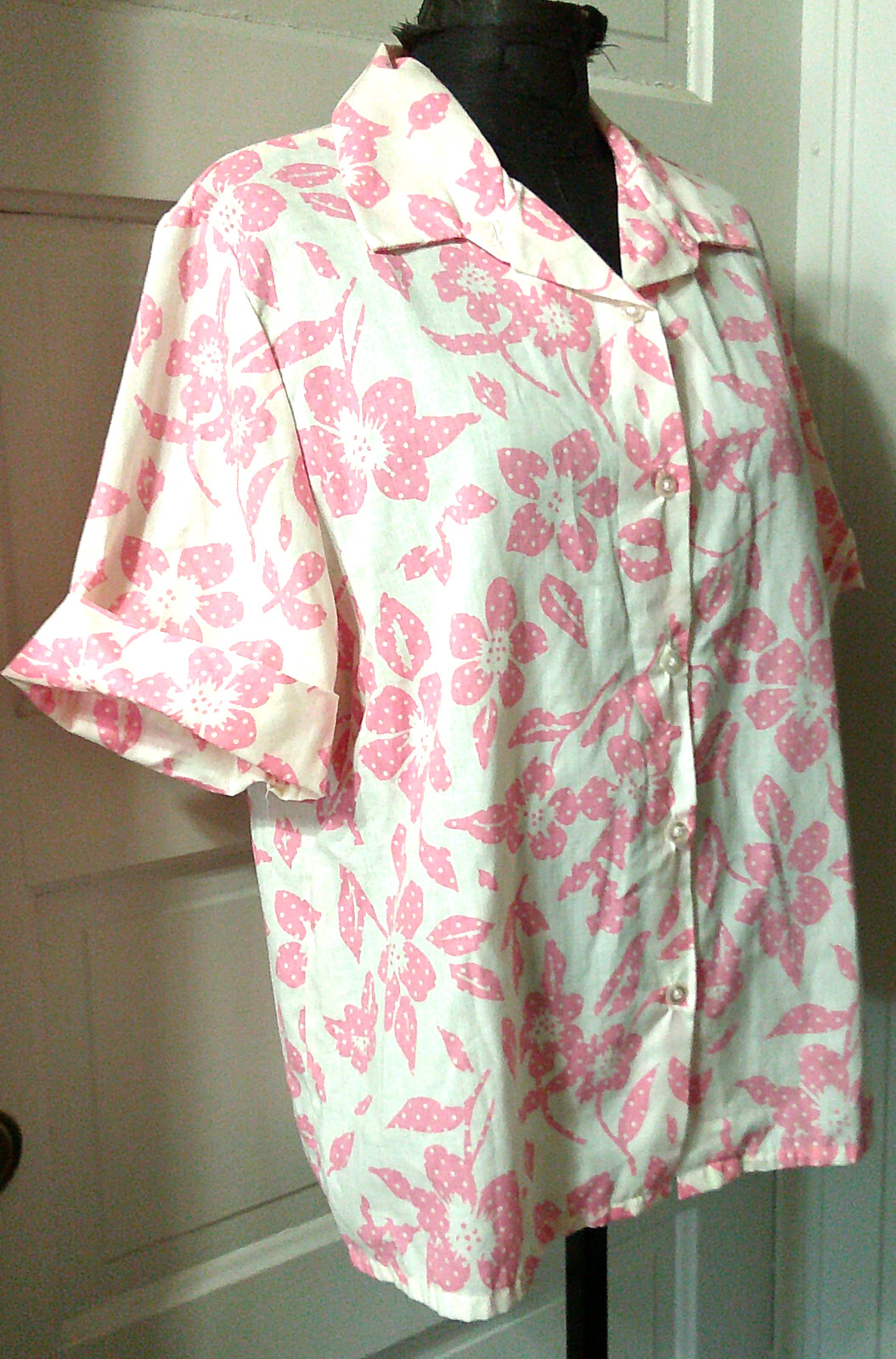 BLAIR 80&rsquo;s SS Pink Dot Floral Button Up Top Shirt Blouse 18 LAST CHANCE