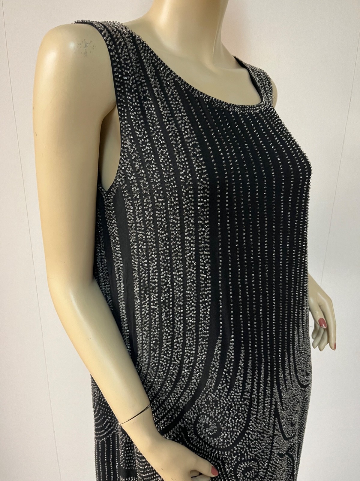 Vintage J Peterman 1920s Style Art Deco Beaded Silk Fever Dress Size 8 Bust 36-7