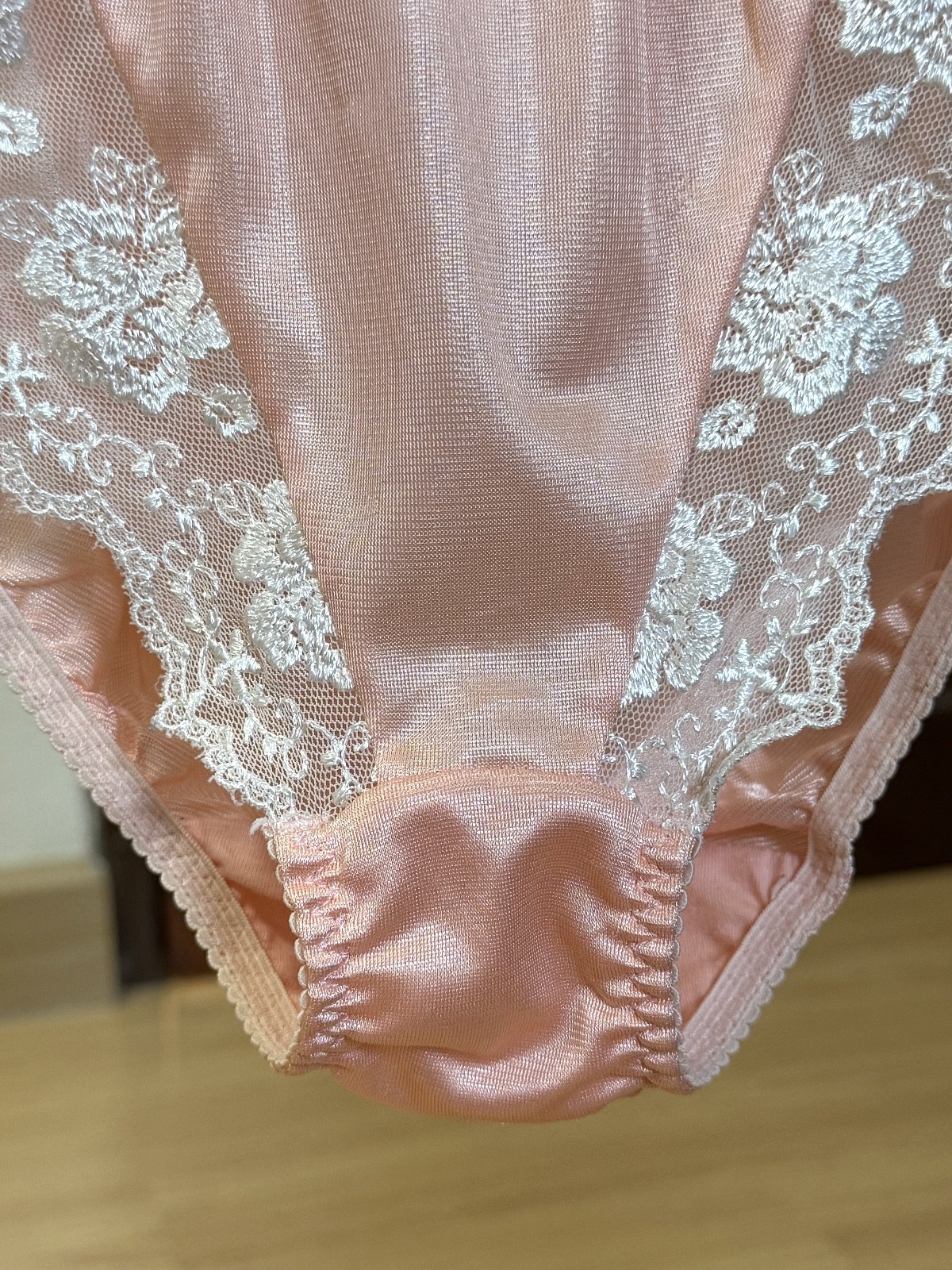 Vintage Silky Slippery Polyester Panty Sheer Nylon White Lace Bikini Brief Sz.6M