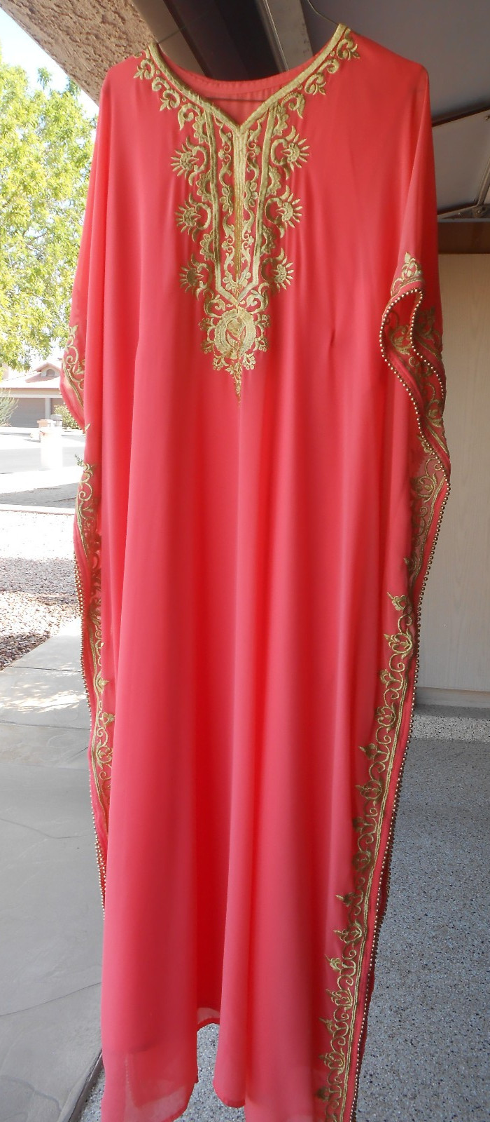 Lovely Vintage Peach Kaftan with Gold Embroidery and Edge Beading