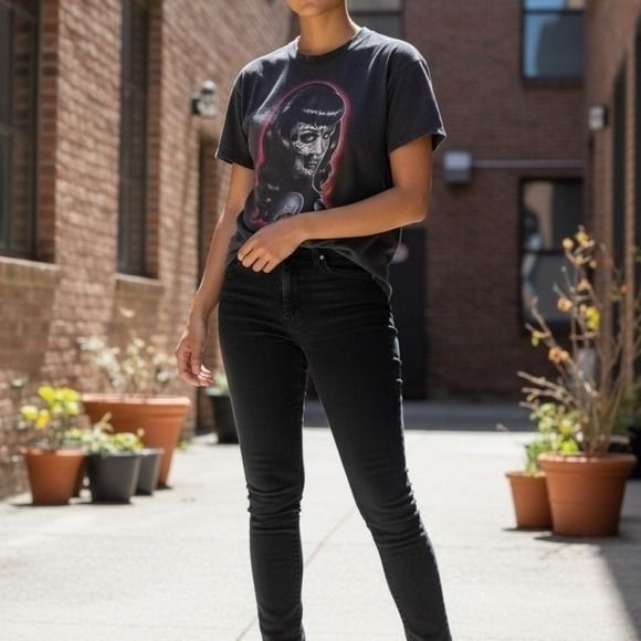 Womens Sugar Skull Pinup Graphic Tee Faded Black Rockabilly T-Shirt