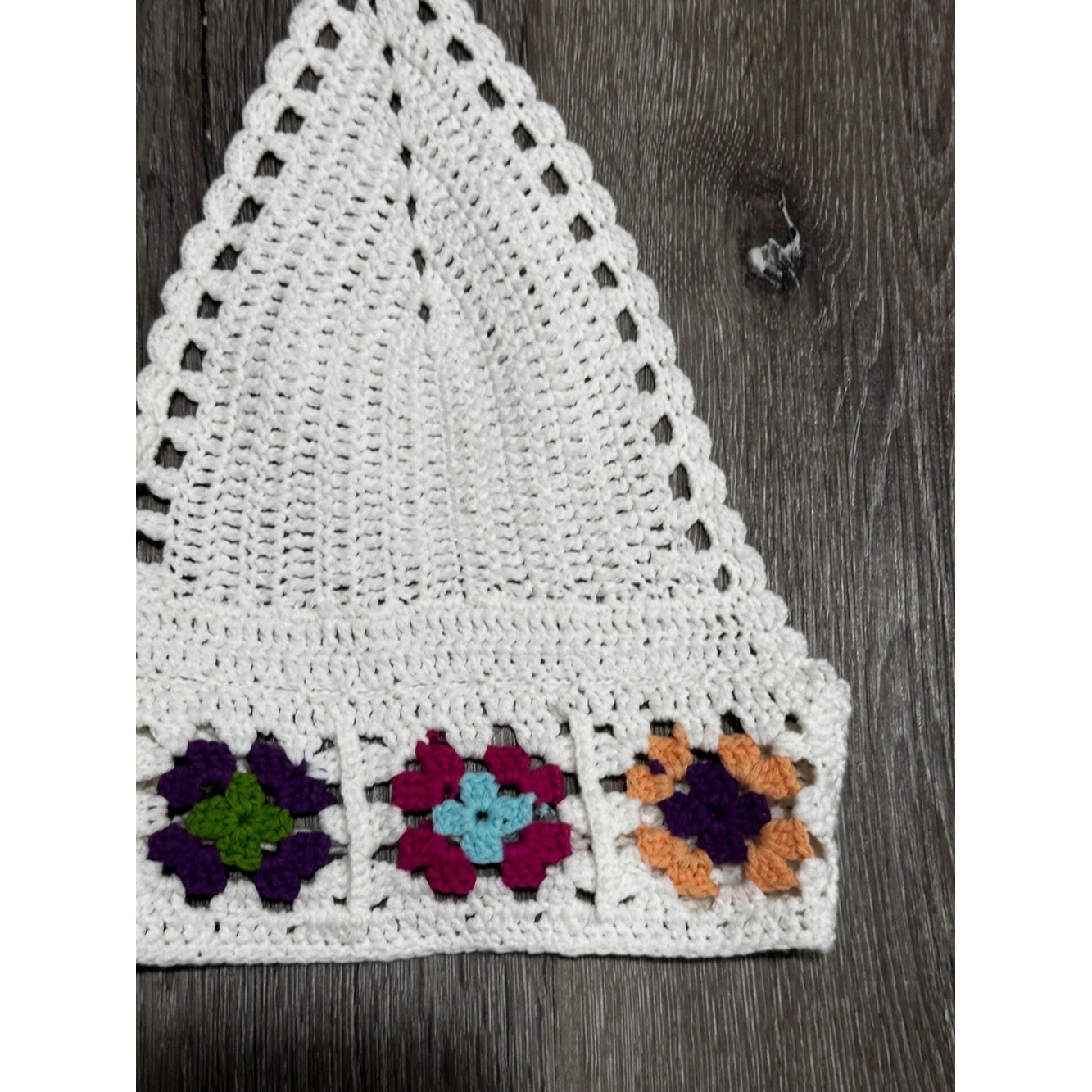 Crochet Halter Top Granny Square Floral Festival Boho Fairycore Tie Back Top