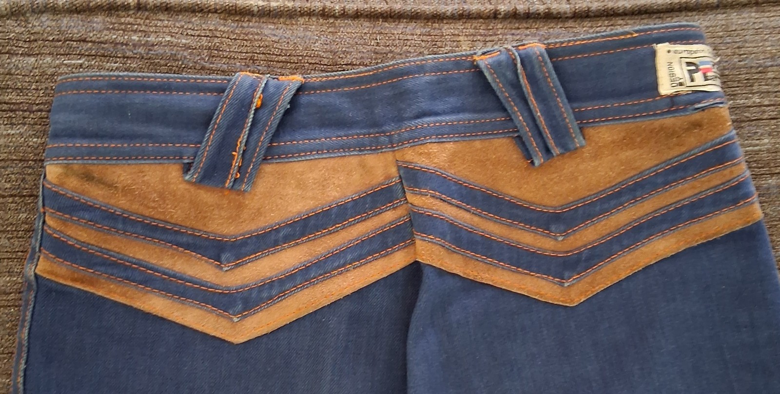 Rare VTG 70s Pierre De France Bell Bottom Jeans Suede Chevron Disco Pants 28×29