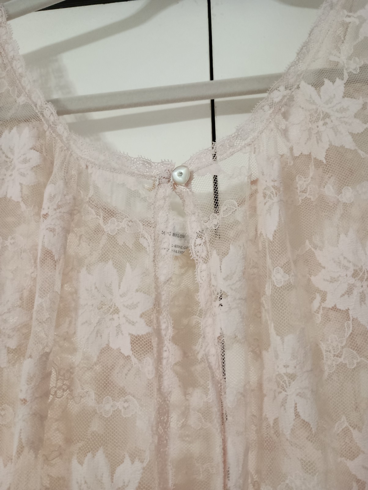 Blanche Vtg Beige Sz L Nylon Solid Lace Negligee Sleeveless Robe Kimino