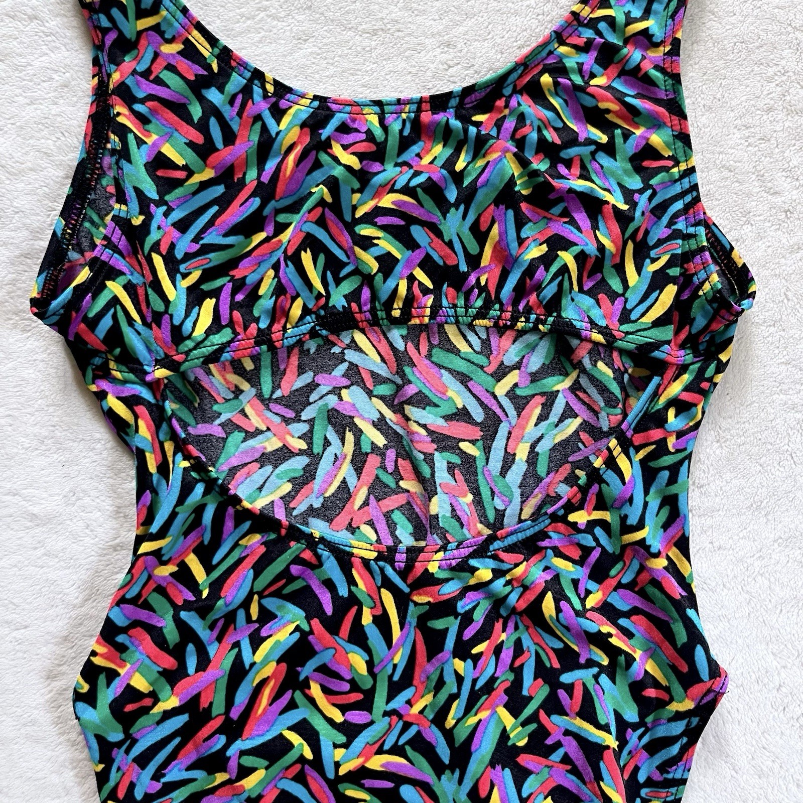 90s Vintage Multicolor High Cut One Piece Swimsuit Large