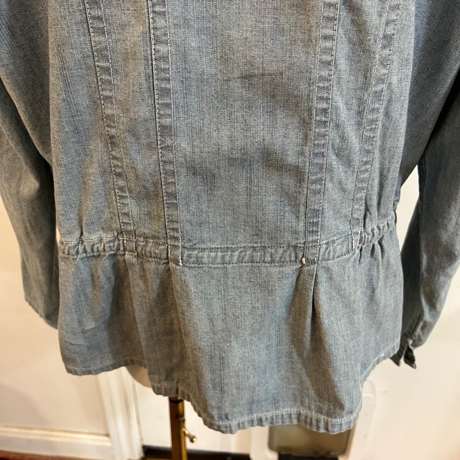 Vintage Chambray Frog Closure Jacket Mandarin Collar Tie Waist Minimalist 16