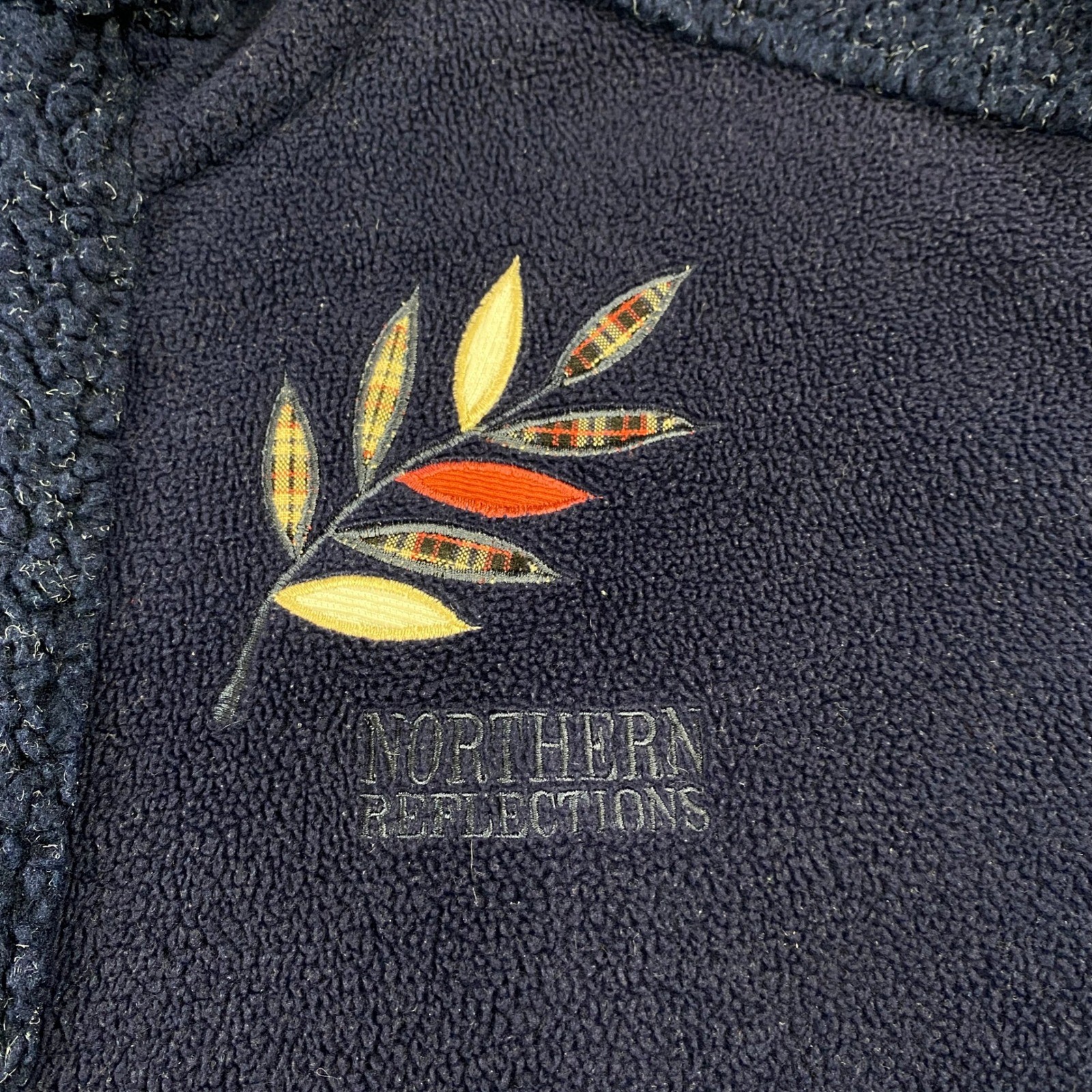 VTG Northern Reflections Fleece Jacket Cabincore Navy Leaf Embroidery Full Zip