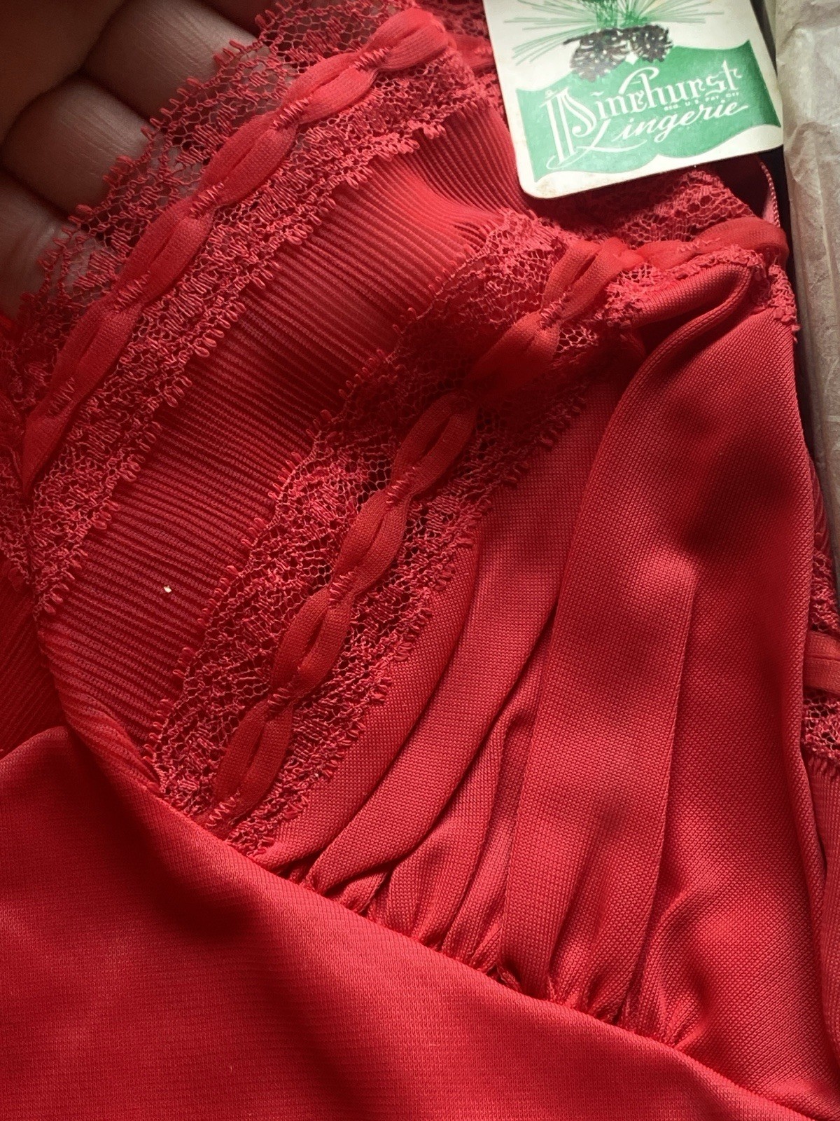 In box Vintage 50s or 60s Pinehurst Lingerie Gorgeous Size 32 Red Nylon slip