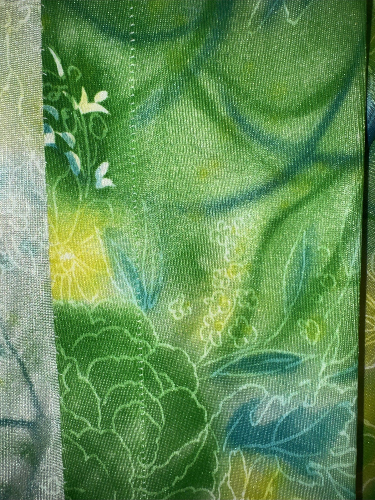 1960s Gown, Green Floral Nylon Back Zip, USA Unbranded Hippie, Festival Day
