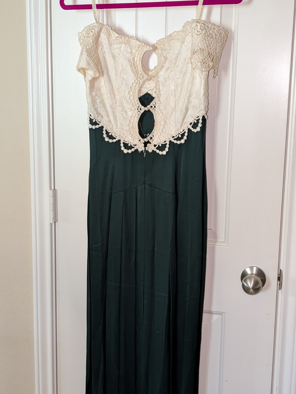 Scott McClintock Formal Emerald Green and Ivory Dress with Off Shoulder Size 8