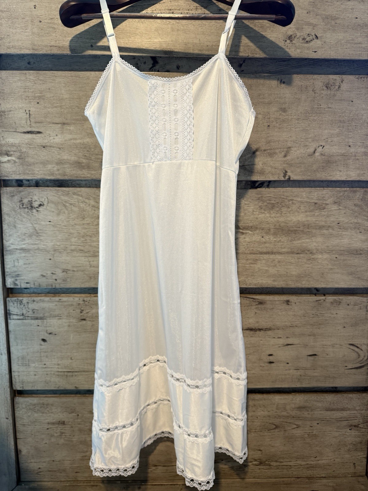 Vintage Nightgown Slip White Lace 14.5 (M) Nylon Made in USA Bridal TradWife