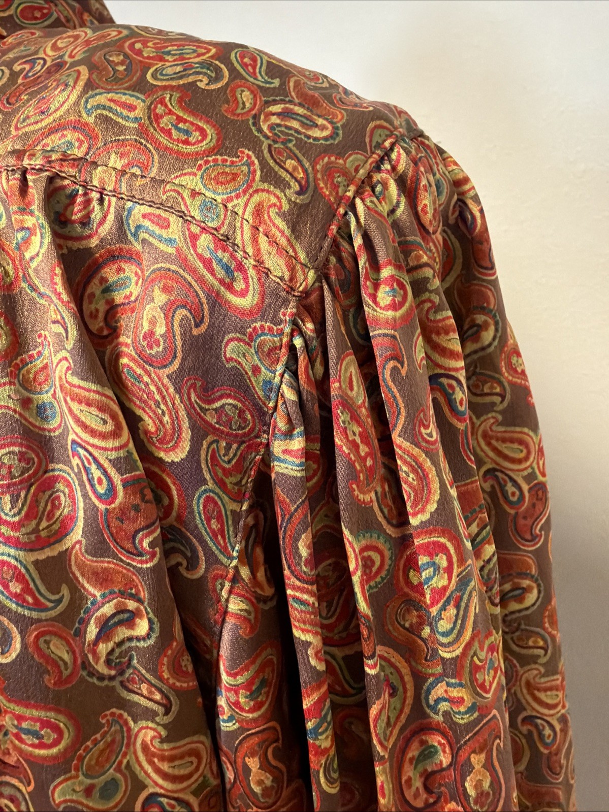 Vintage 1980&rsquo;s ESCADA Copper Brown Orange Paisley Print Silk Blouse Germany SRB