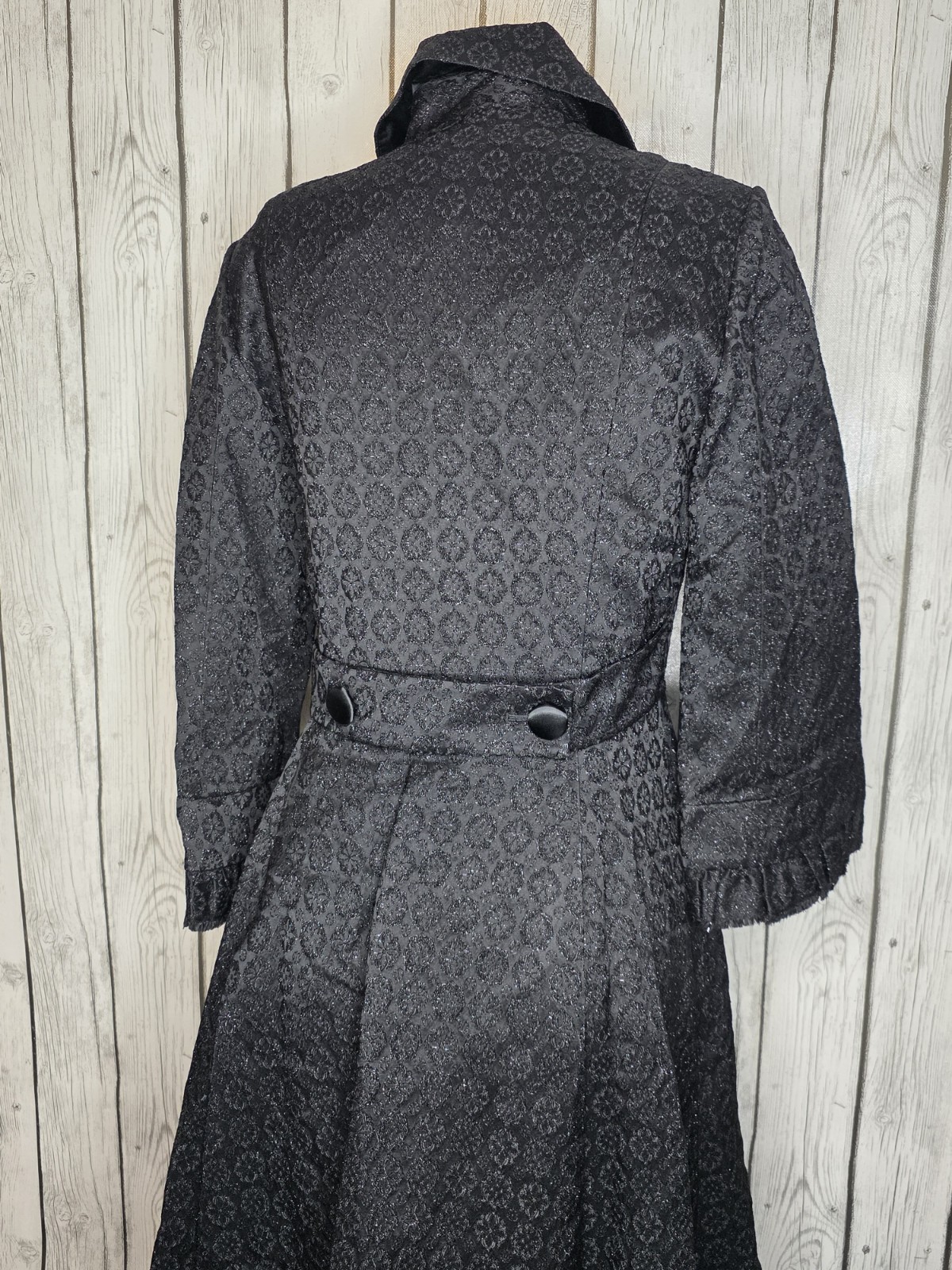 Andrea Becker Vintage Black Brocade Coat Ruffle Whimsigoth Size 8