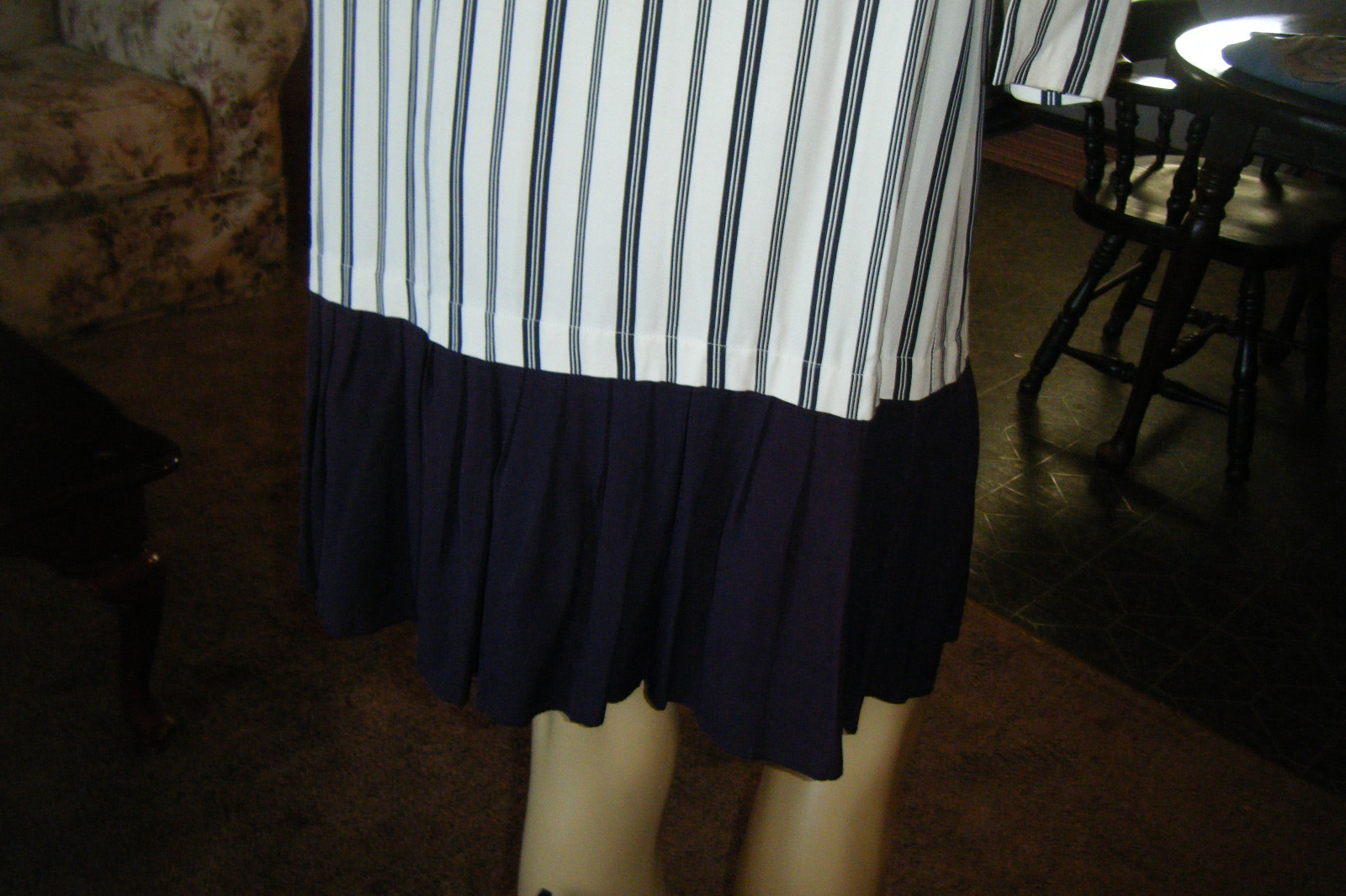 Vintage RISA ANN New York FLAPPER Drop Waist Pinstripe DRESS Blue & Cream sz 14
