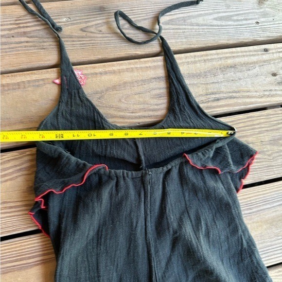 Vintage Young Edwardian Arpeja Black Dress Halter Straps Maxi Rose Gypsy Boho