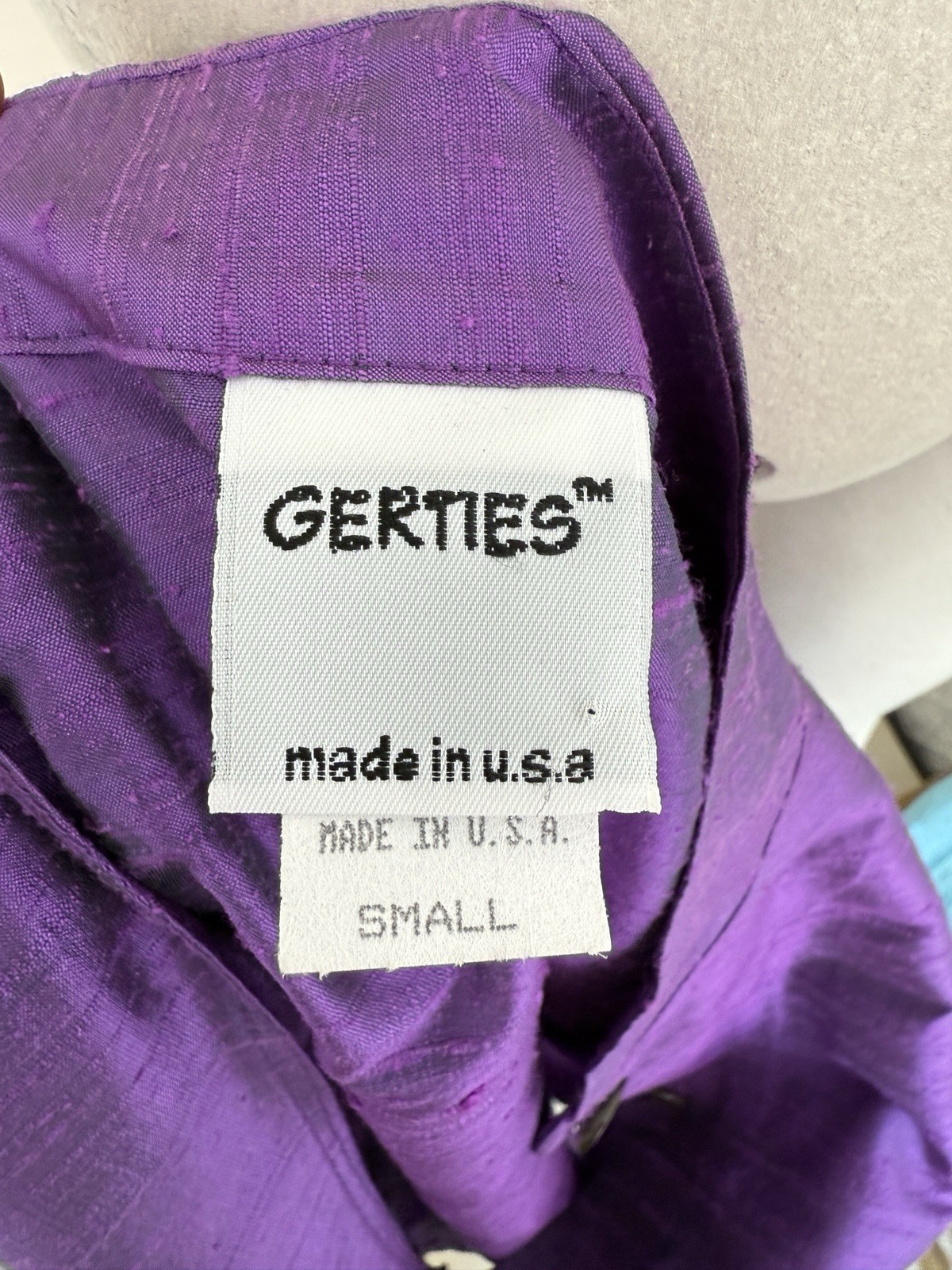 Vintage 1990s silk blouse purple mandarin collar minimalist art to wear Gerties