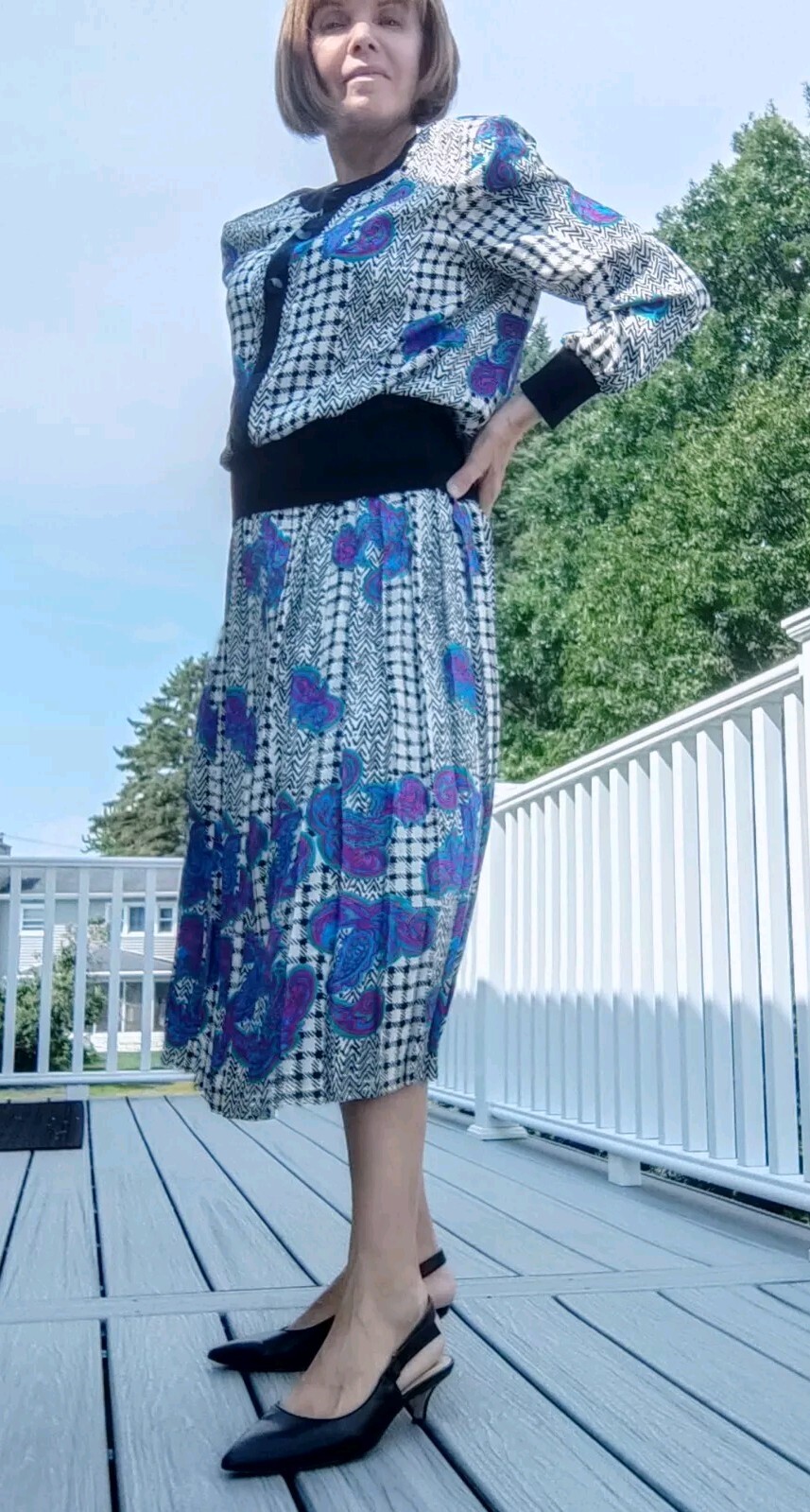 🎄🎁VTG Silk 💯 2 Piece Set Bomber Jacket & Pleated Skirt Sz 12 Check & Paisley