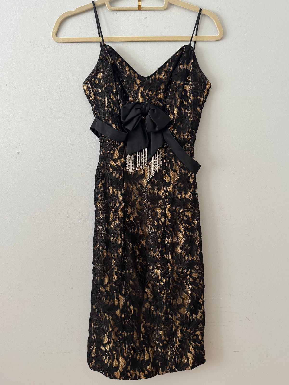 Vtg 1950’s Hollywood Glamour Gold Mettalic Lace Cocktail Dress By Beaumelle Sz S