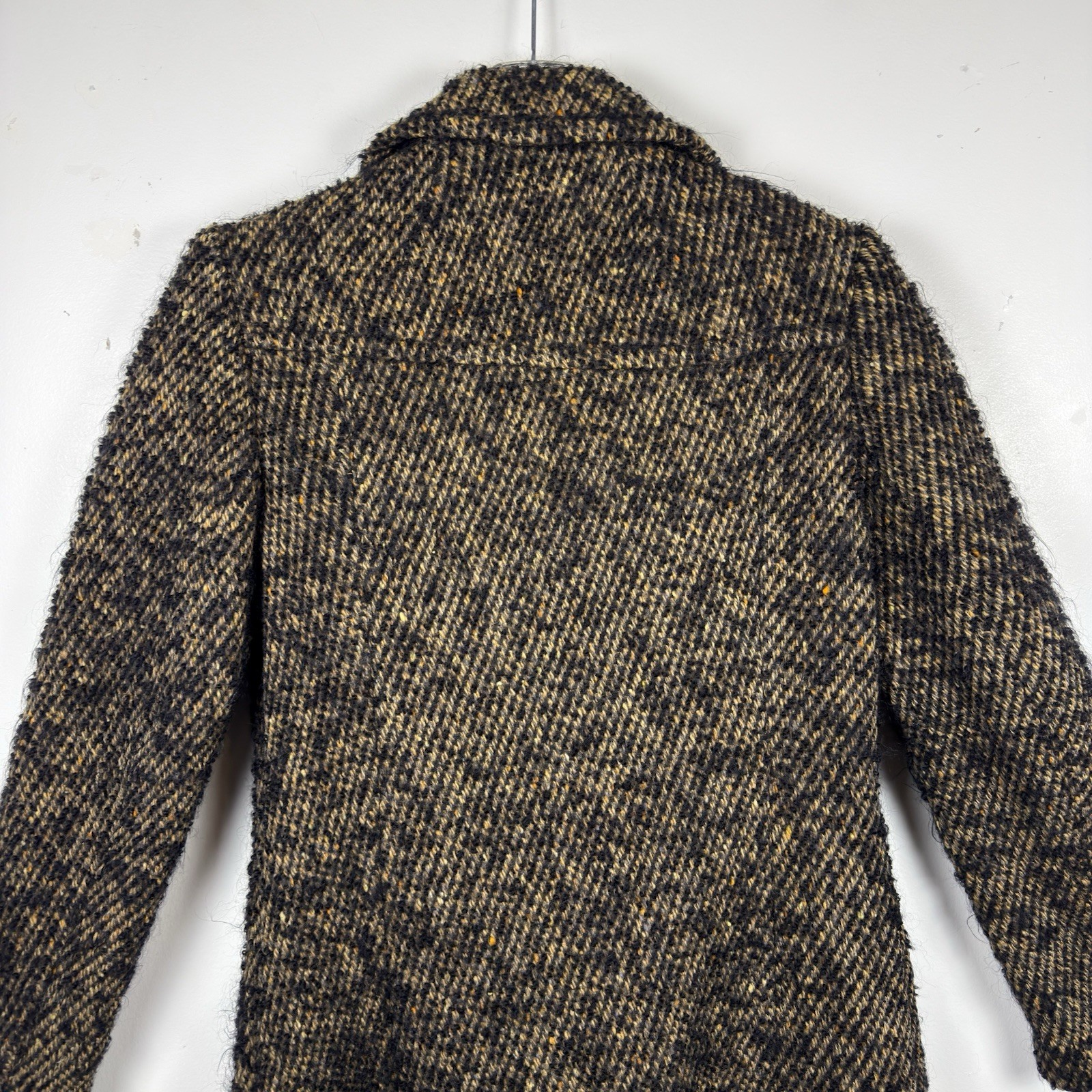 VTG 1960s Custom Made Wool Tweed Double Breasted Coat Womens Small Black Tan NYC