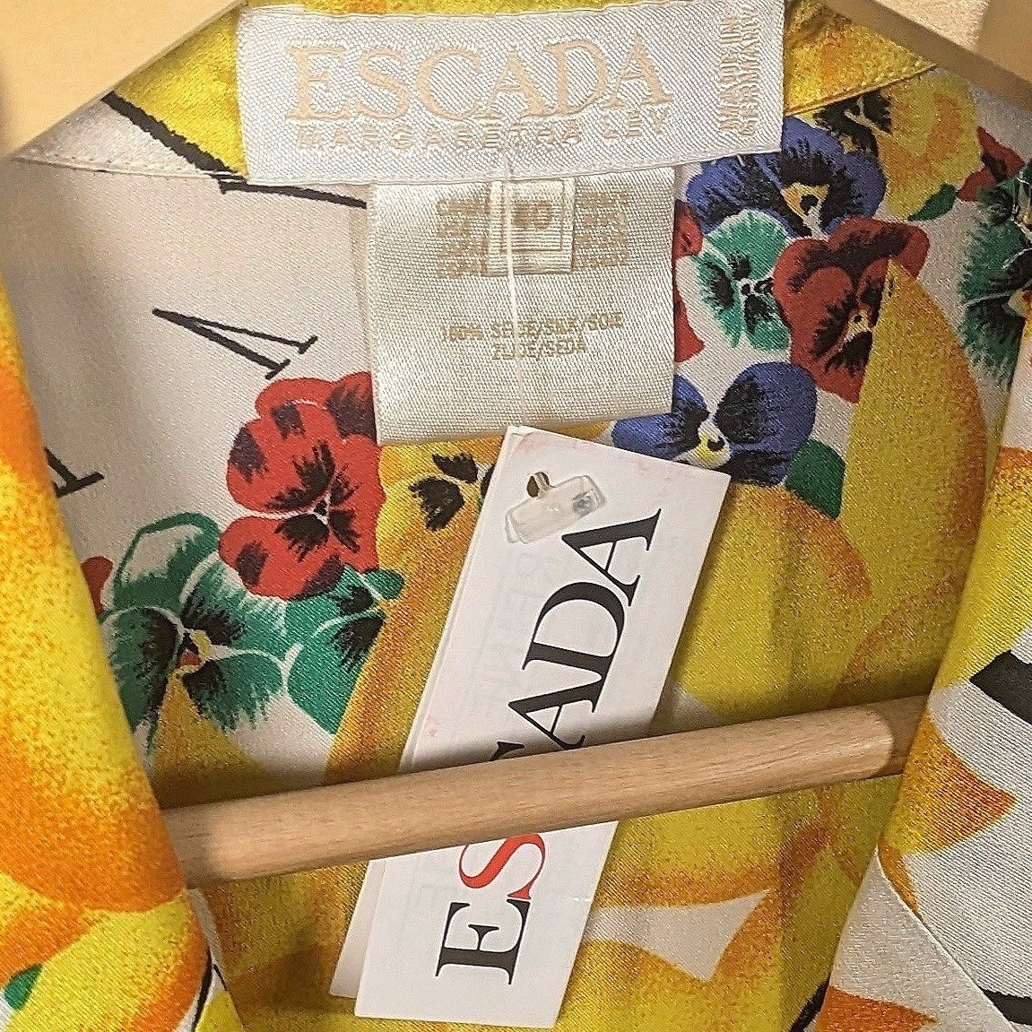 Vintage 80s Escada Silk Blouse Sun Clock Novelty Print designer Top NWT Sz 40 M