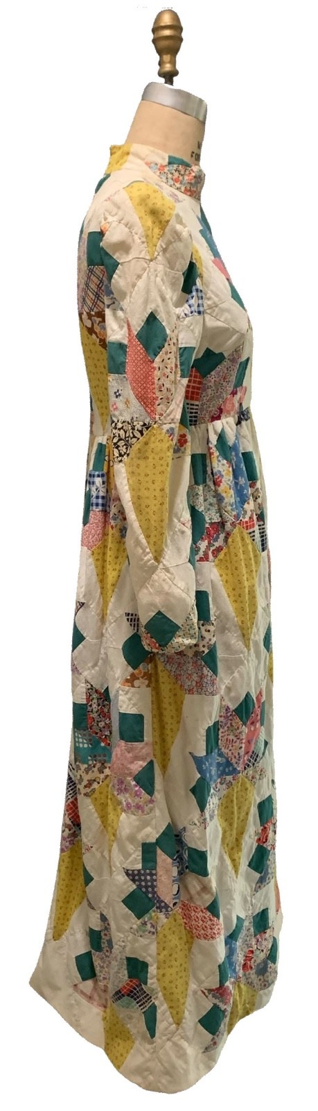 Vintage 70s Women&rsquo;s Antique Quilt American Folk Art LS Dress – Sz S/M – Wedding