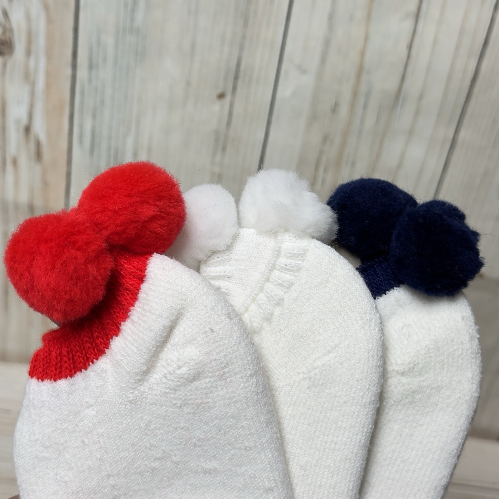 POM POM Socks Red White Blue Tennis Pickleball Cheerleading Preppy Sport New Vtg