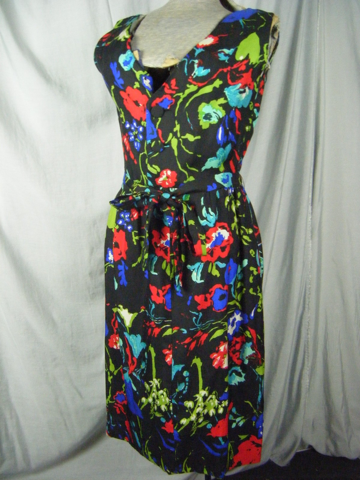 THE CALIFORNIA LOOK BY ELEANOR GREEN Vtg 60s Black Mod Summer Dress-Bust 35/XS