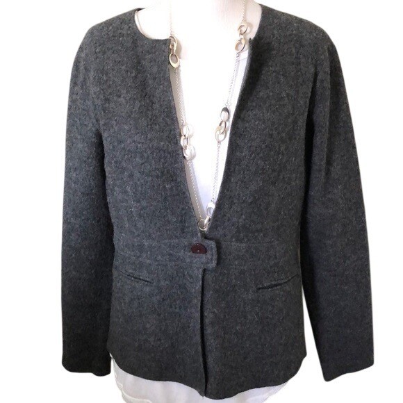 Vtg Talbots Boiled Wool Jacket Gray L Petite Classic Preppy Academia Old Money