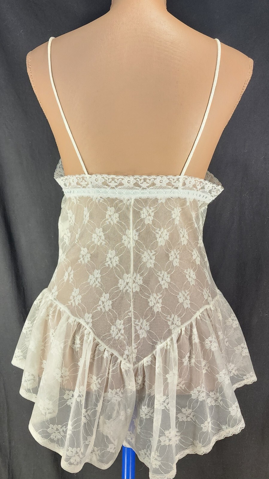 VTG VAL MODE Sheer Lace Teddy MEDIUM Hi Cut Flutter Leg Romper Bodysuit UNWORN