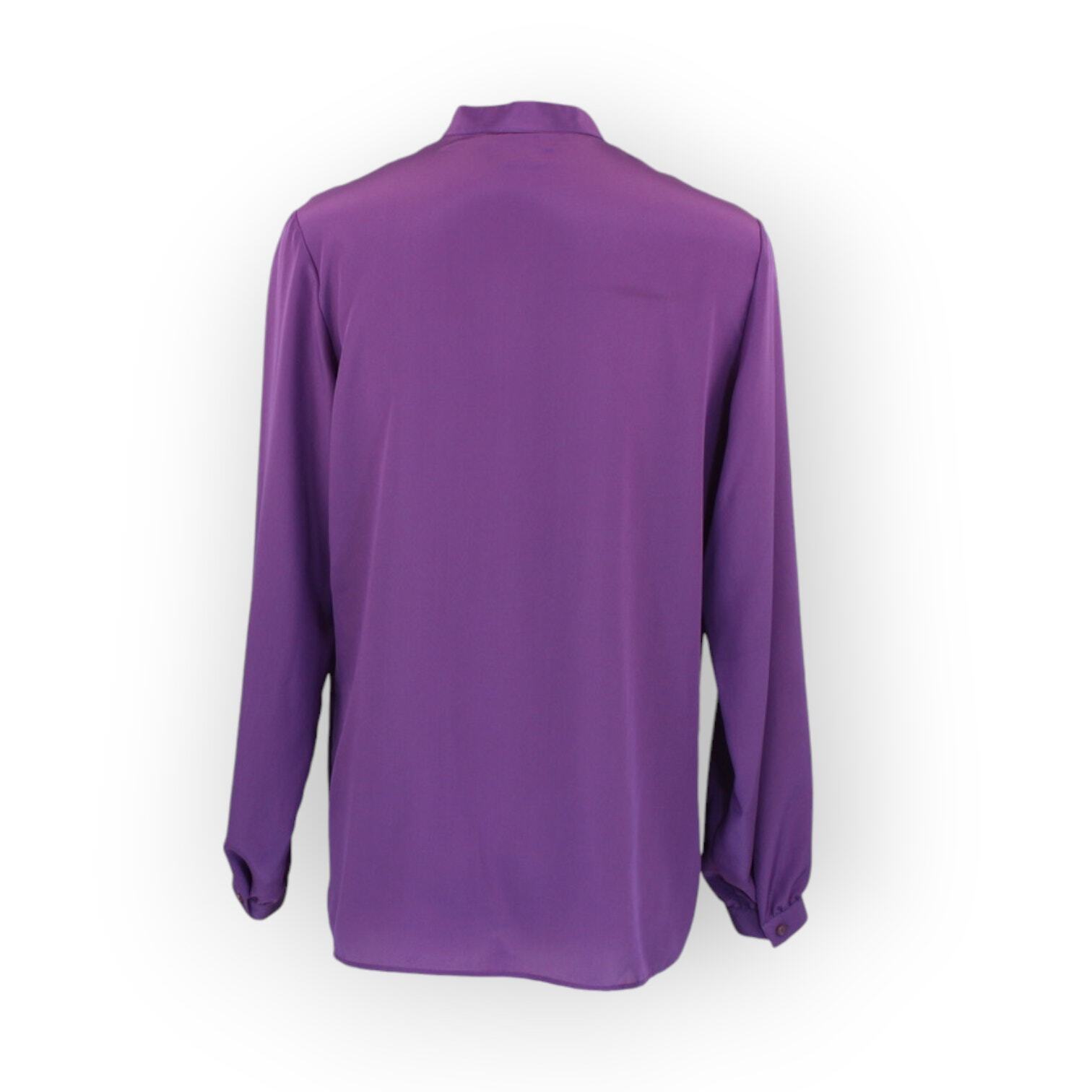 Lloyd Williams for Neiman Marcus Satin Blouse (8) Purple Long-Sleeve