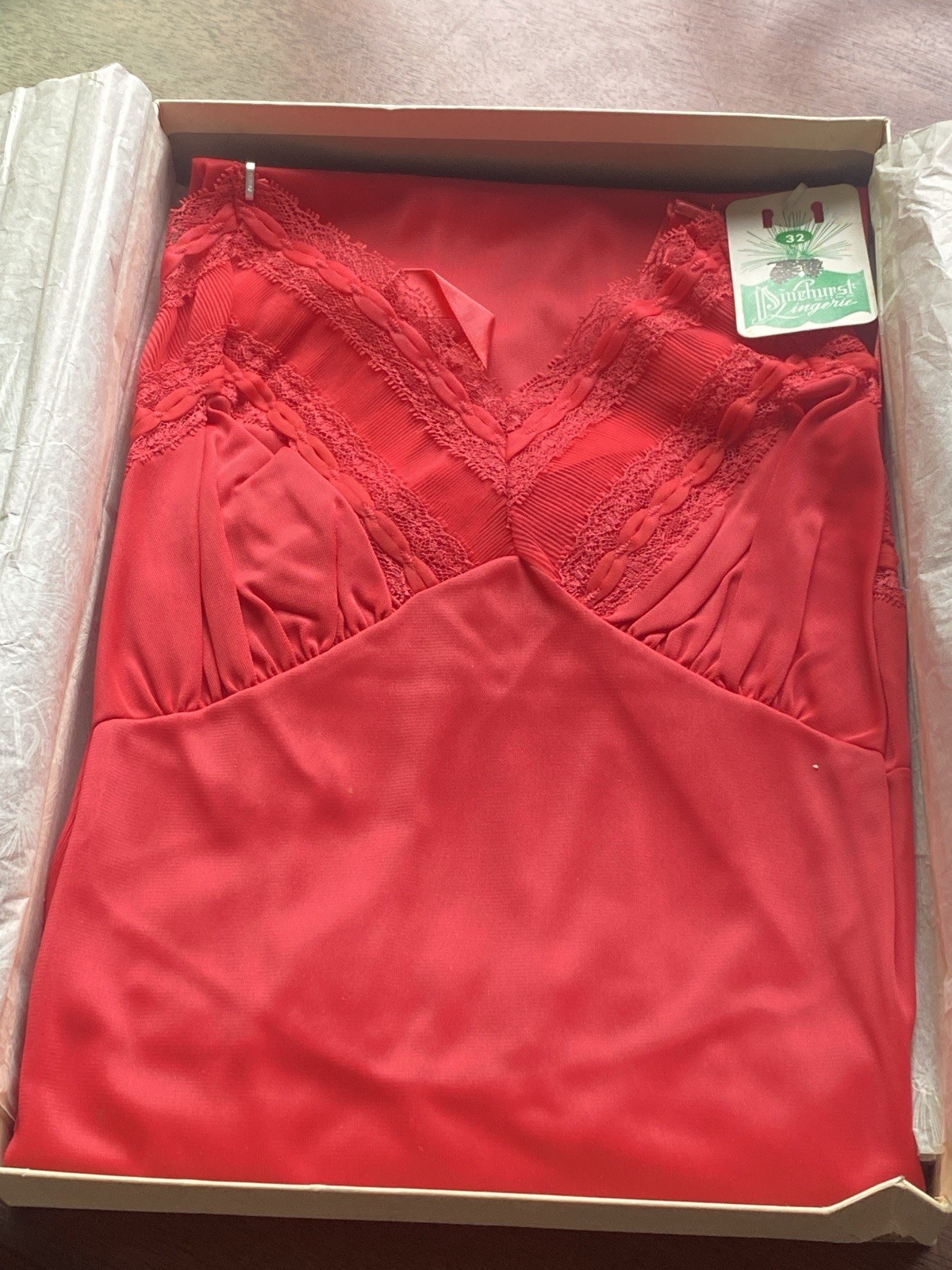 In box Vintage 50s or 60s Pinehurst Lingerie Gorgeous Size 32 Red Nylon slip