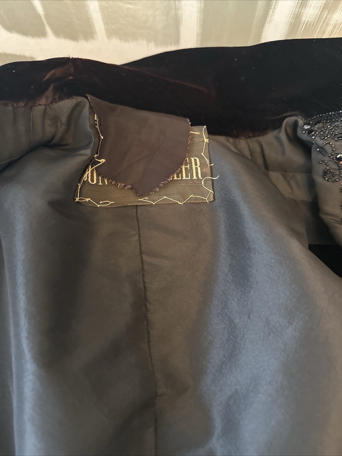 Bonwit Teller 40s Black Silk Faille & Beaded Velvet Lapel Jacket M